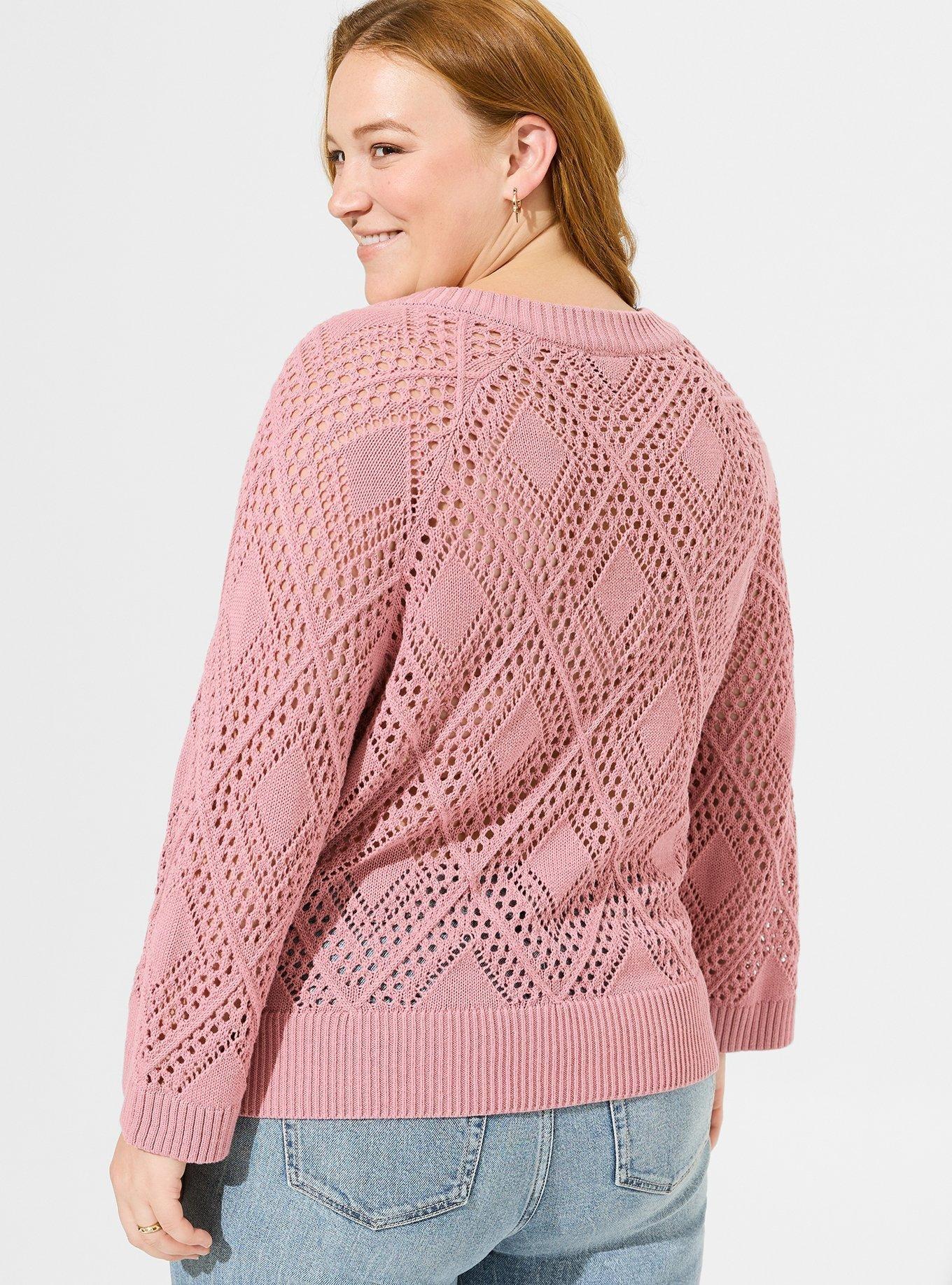 Pointelle Pullover V-Neck Sweater, FOXGLOVE, alternate