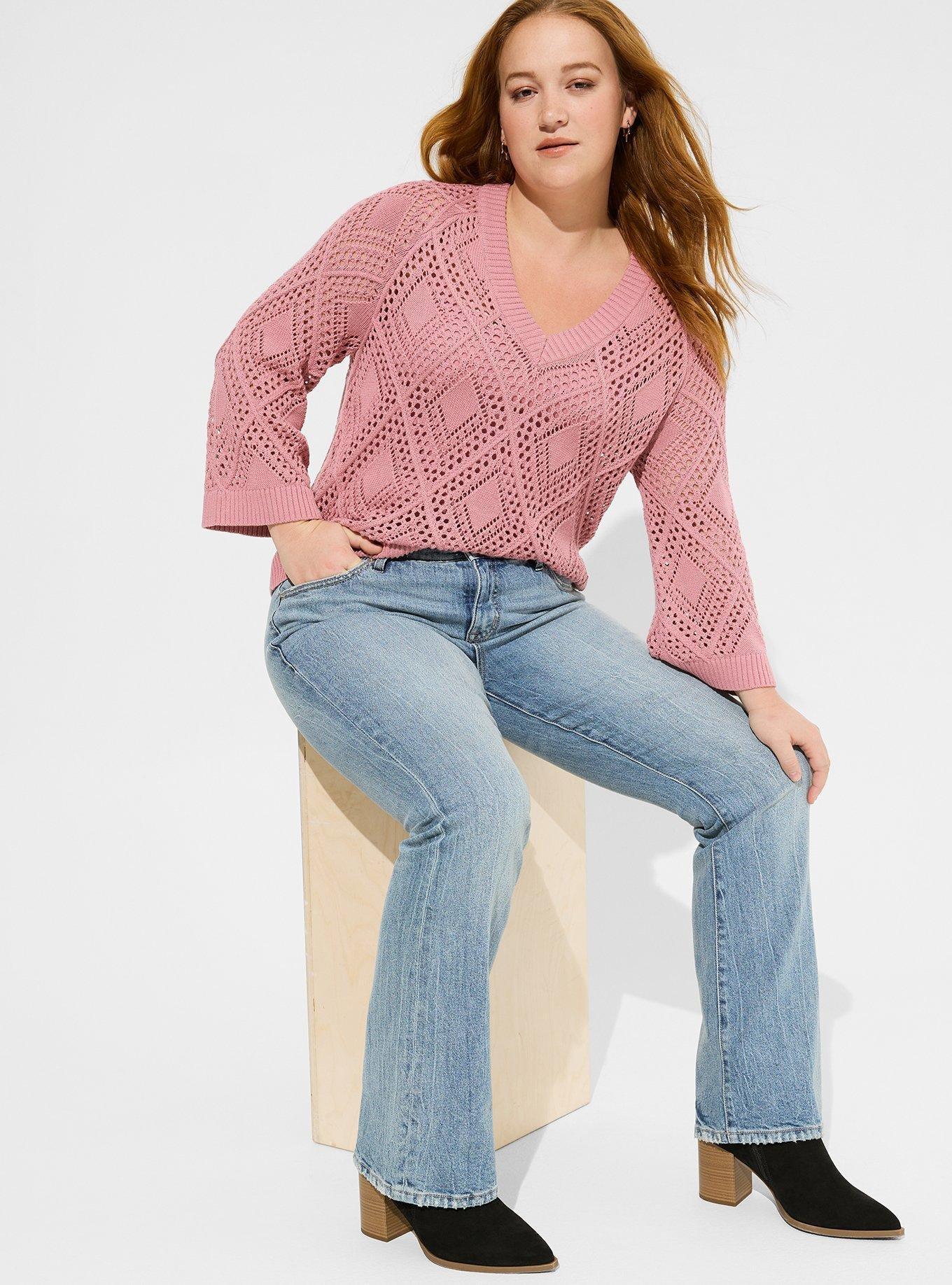 Pointelle Pullover V-Neck Sweater