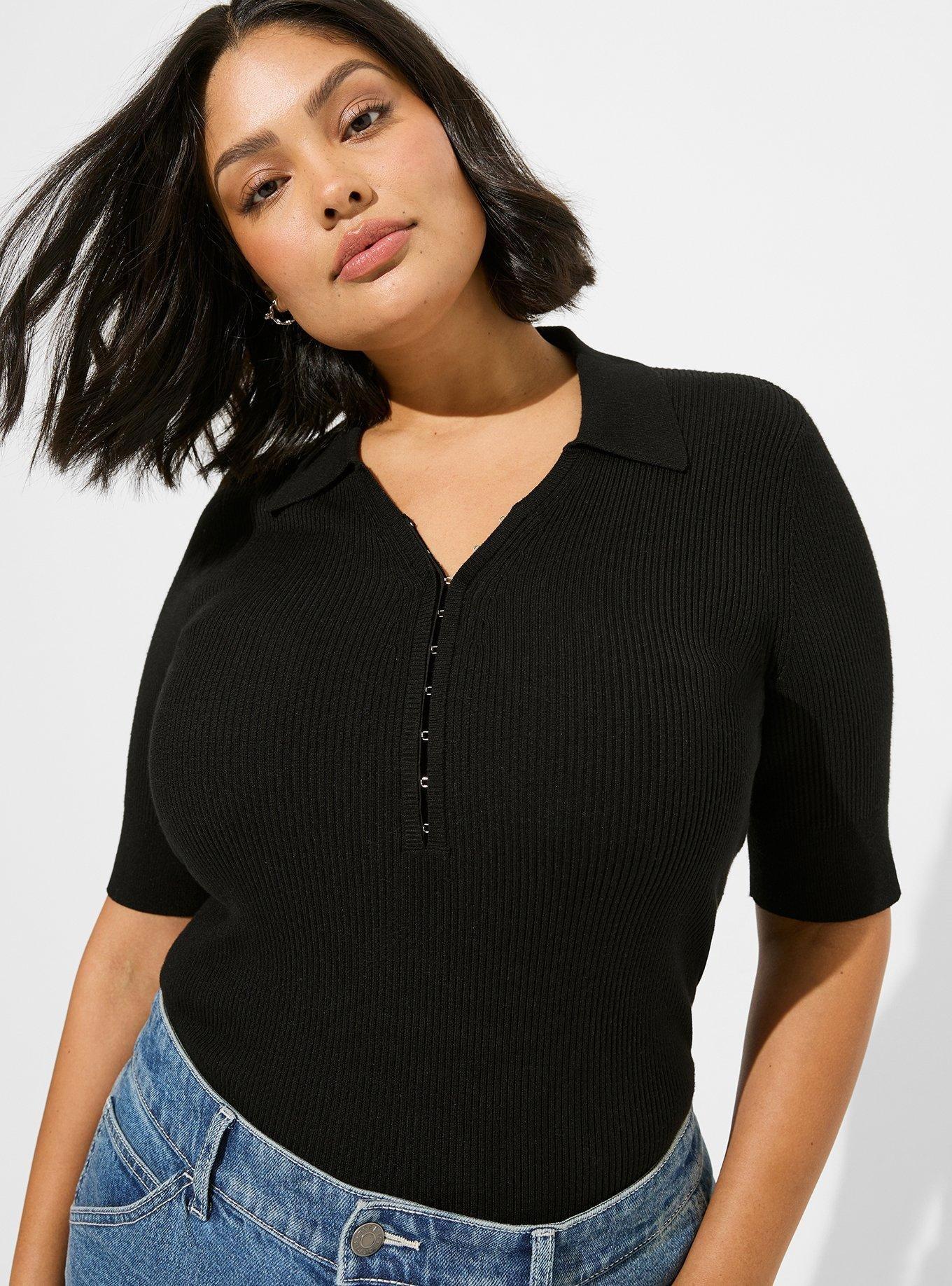 Plus Size - Fitted Ribbed Polo Sweater - Torrid