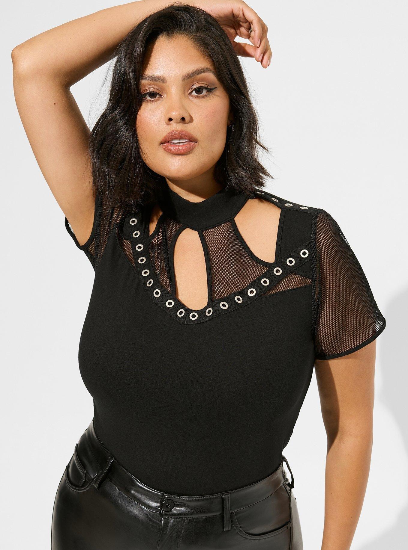 Plus Size Fitted Foxy Fishnet Cutout Tee Torrid
