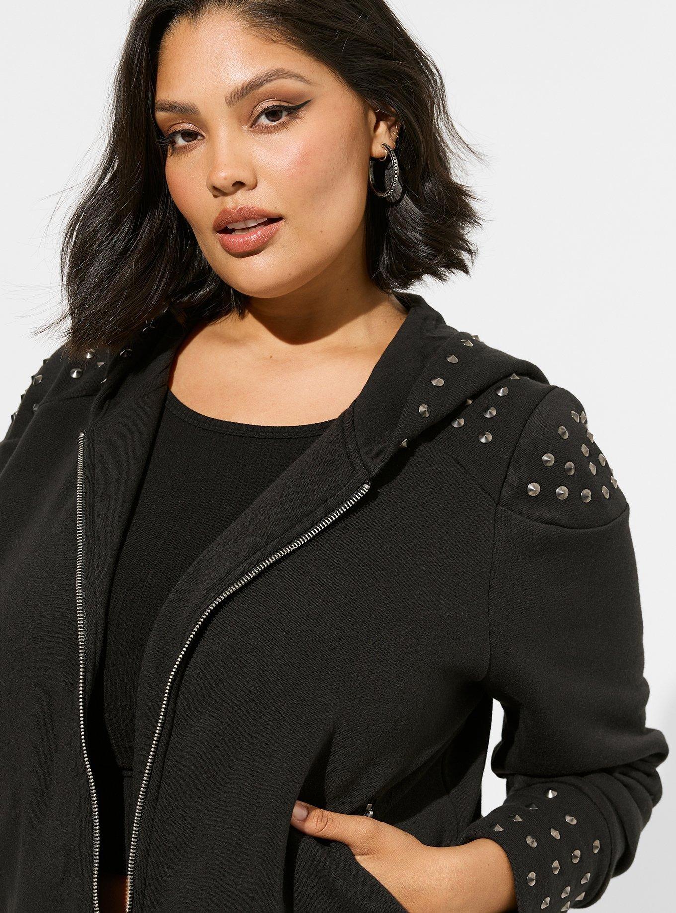 Plus Size - Cozy Fleece Oversized Hood Studded Zip Front Jacket - Torrid