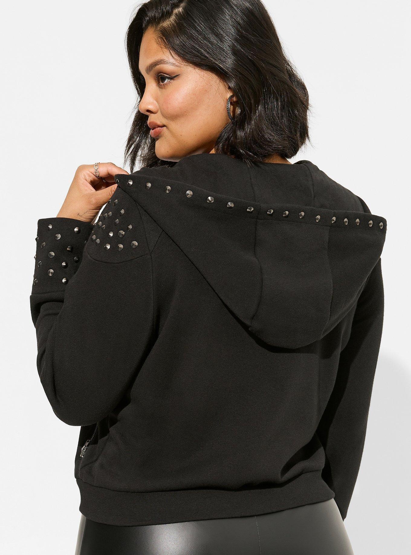 Plus Size - Cozy Fleece Oversized Hood Studded Zip Front Jacket - Torrid