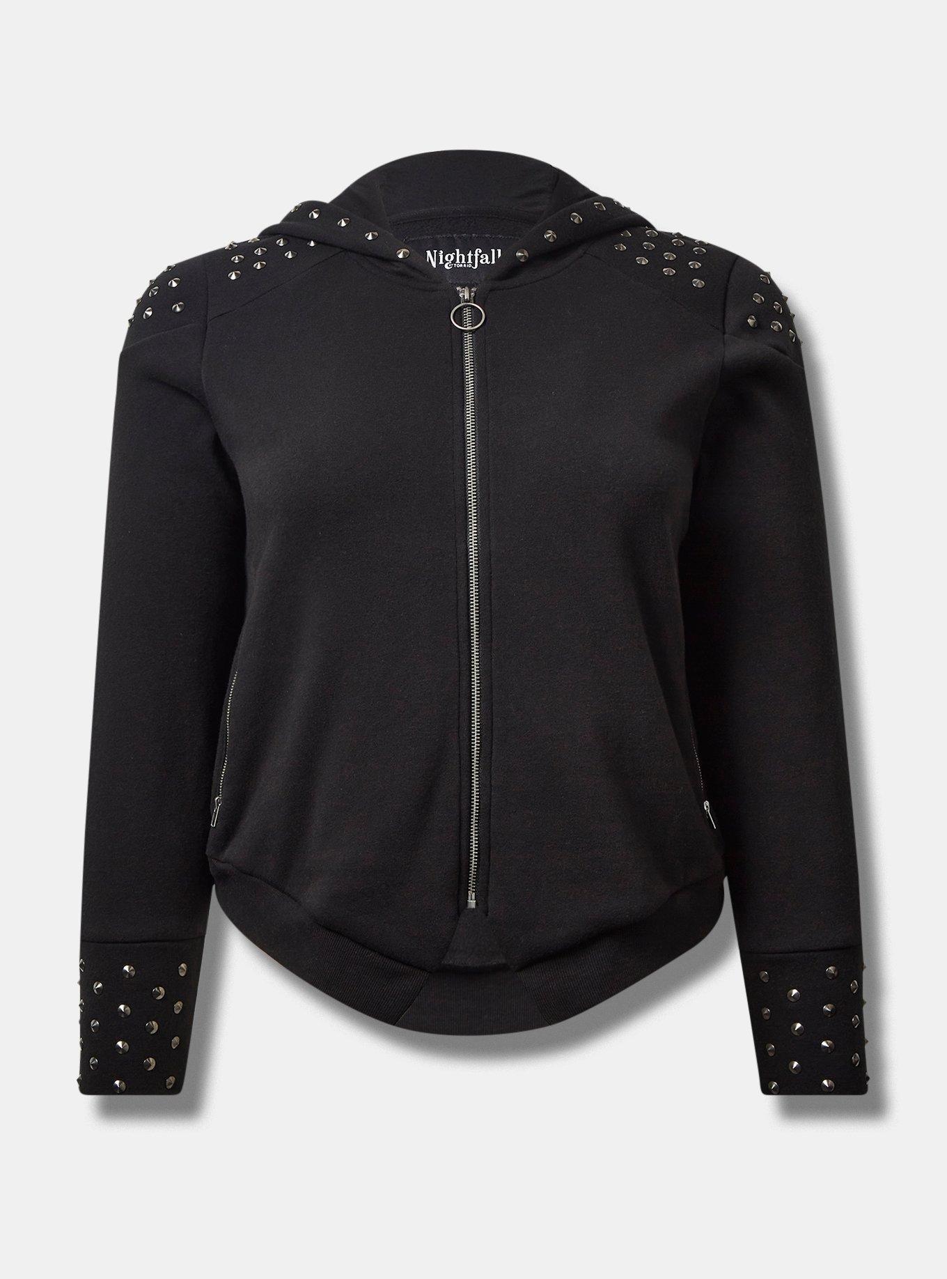 Plus Size - Cozy Fleece Oversized Hood Studded Zip Front Jacket - Torrid