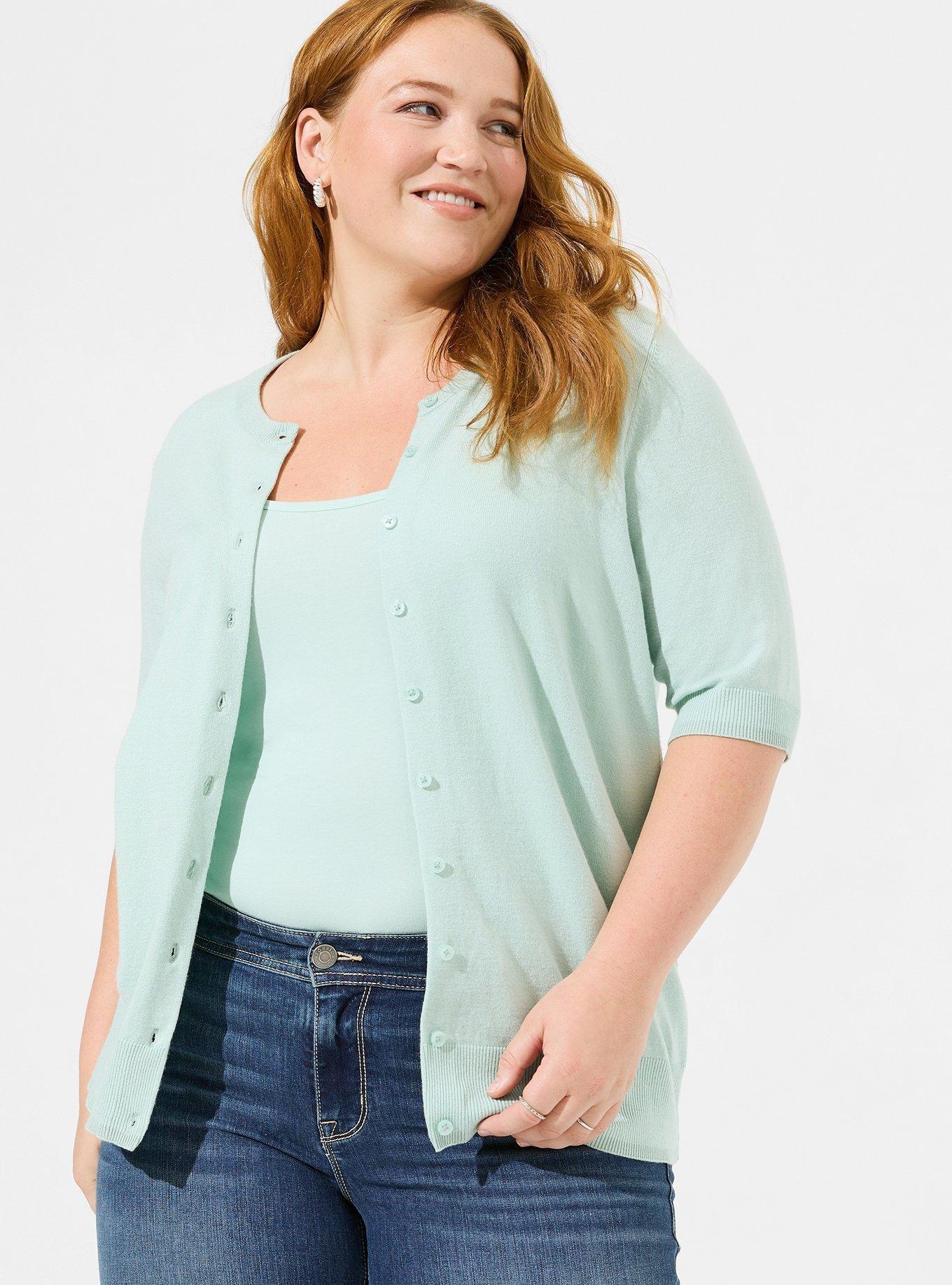 Plus size short sleeve cardigan outlet sweater