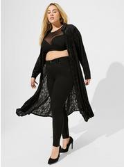 Plus Size Velvet Burnout Kimono, DEEP BLACK, hi-res