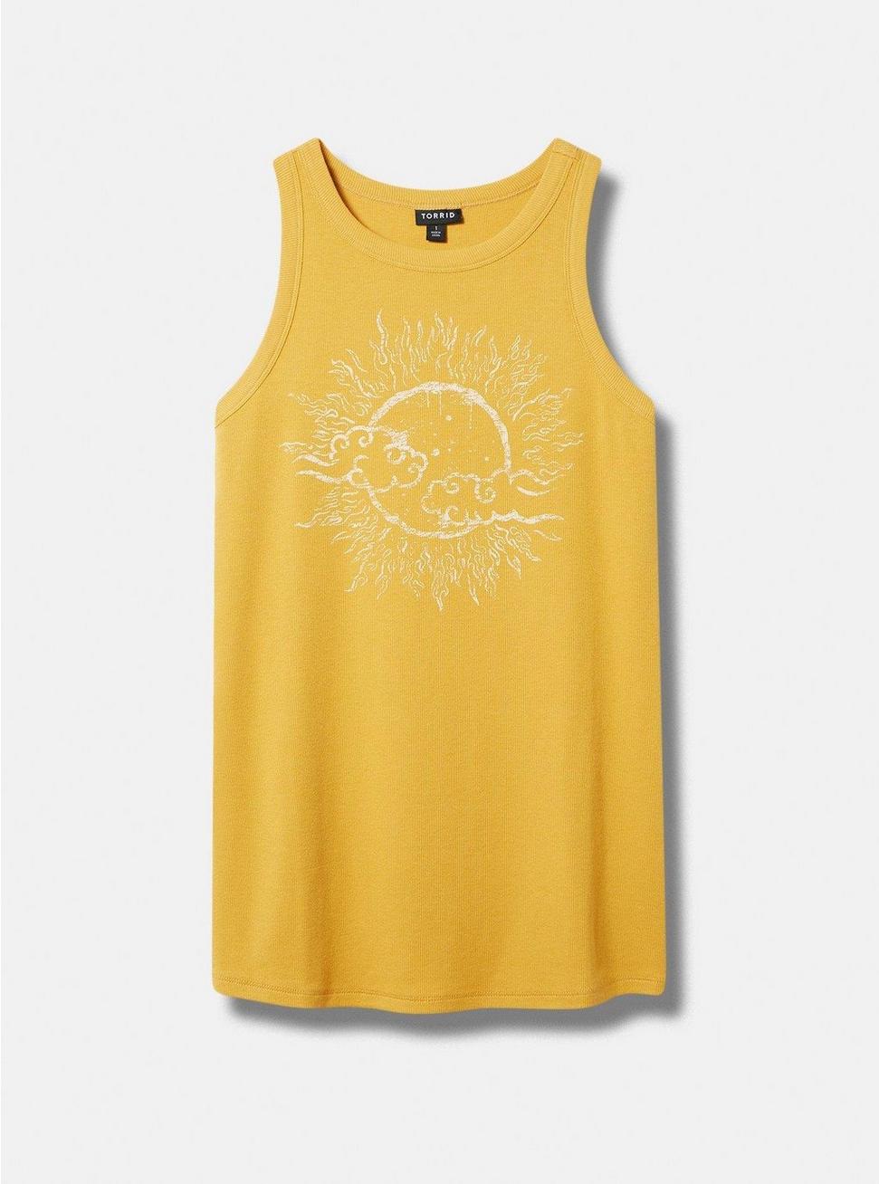 Plus Size Sun Fitted Rib High Neck Tank, MINERAL YELLOW, hi-res