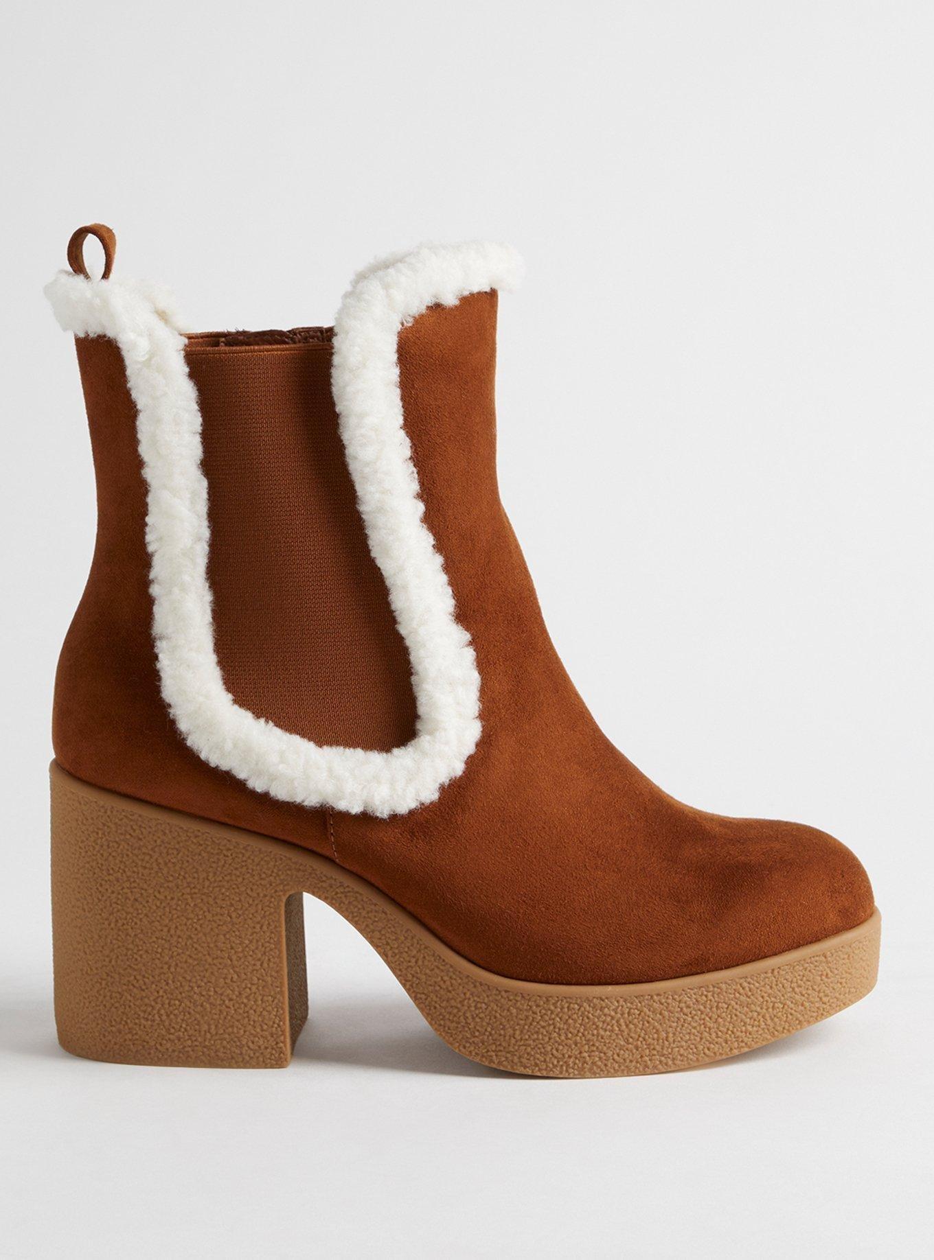 Plus Size Shearling Trim Platform Bootie (WW), COGNAC, alternate