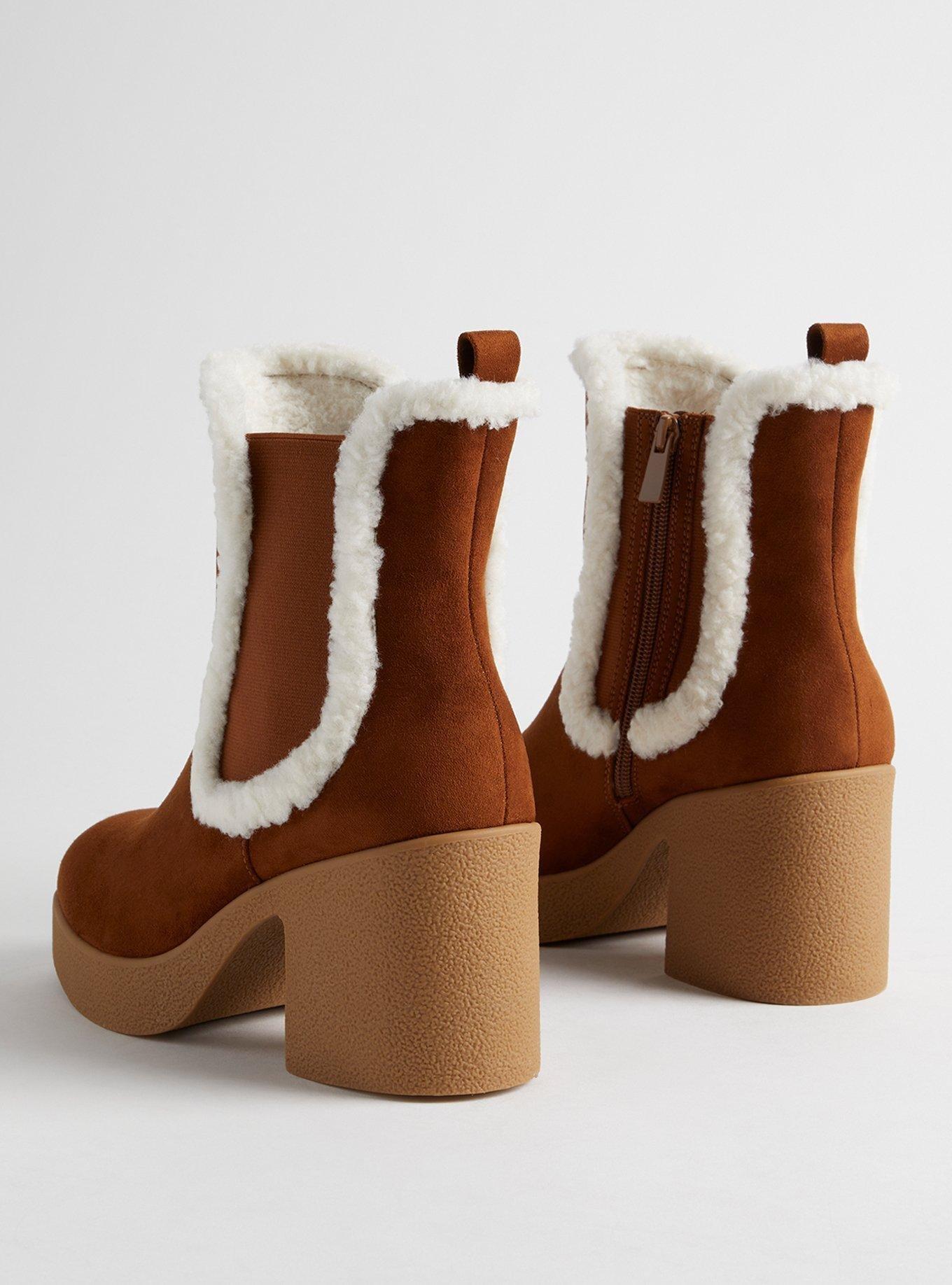 Plus Size Shearling Trim Platform Bootie (WW), COGNAC, alternate