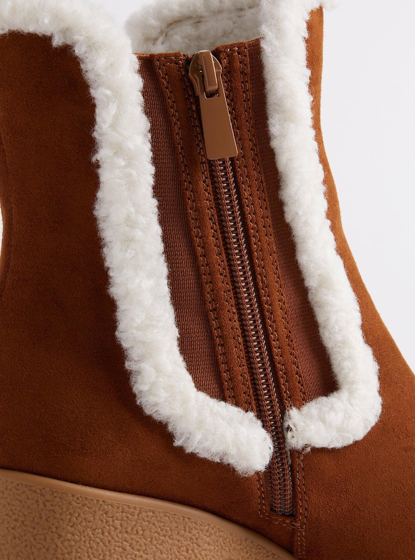 Plus Size Shearling Trim Platform Bootie (WW), COGNAC, alternate