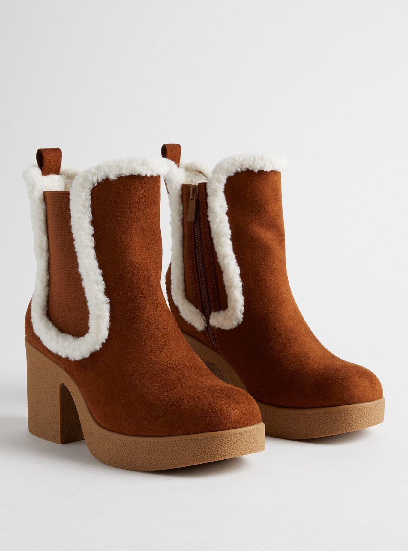 Plus Size Shearling Trim Platform Bootie (WW), COGNAC, hi-res