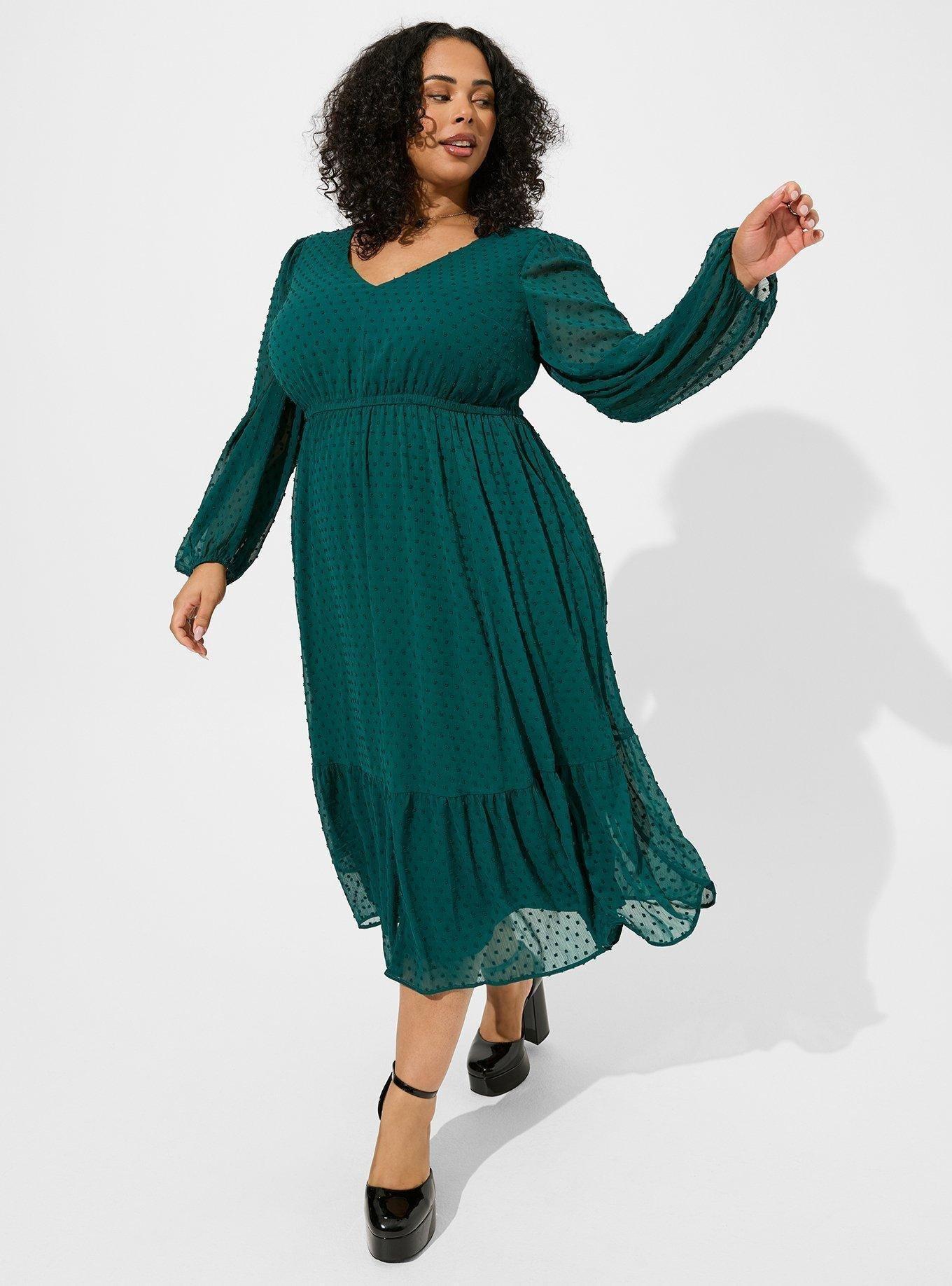 Plus Size Tea Length Clip Dot Open Back A Line Dress Torrid