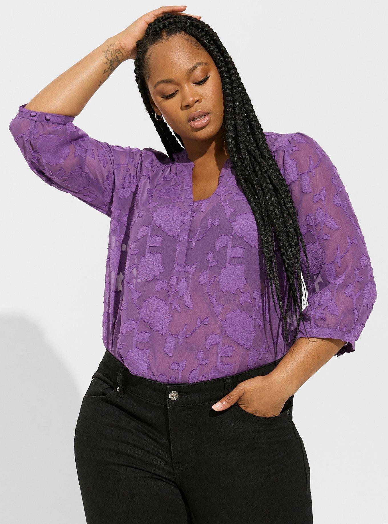 Harper Clip Chiffon Pullover 3/4 Sleeve Blouse, PURPLE, alternate