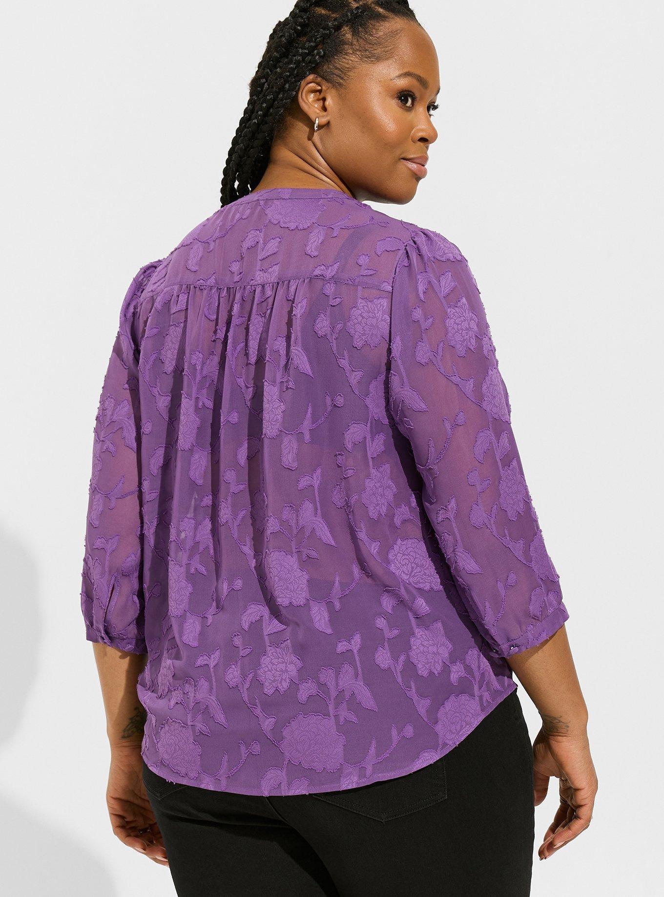 Harper Clip Chiffon Pullover 3/4 Sleeve Blouse, PURPLE, alternate