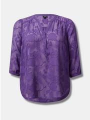 Plus Size Harper Clip Chiffon Pullover 3/4 Sleeve Blouse, PURPLE, hi-res