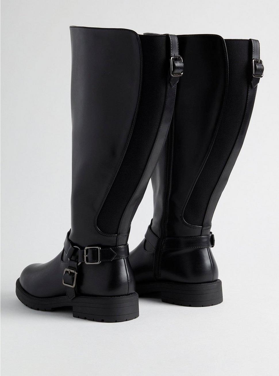 Plus Size Moto Flat Knee Boot (WW), BLACK, alternate