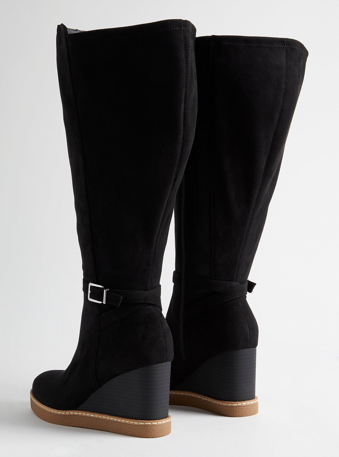 Buckle Wedge Knee Boot (WW), BLACK FAUX SUEDE, alternate