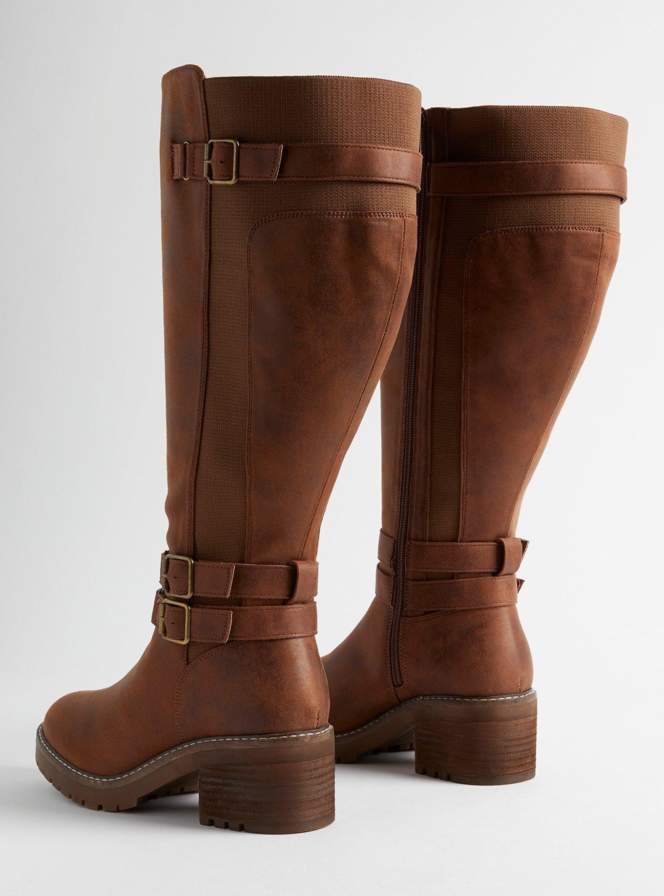 Lug Stacked Heel Buckle Knee Boot (WW