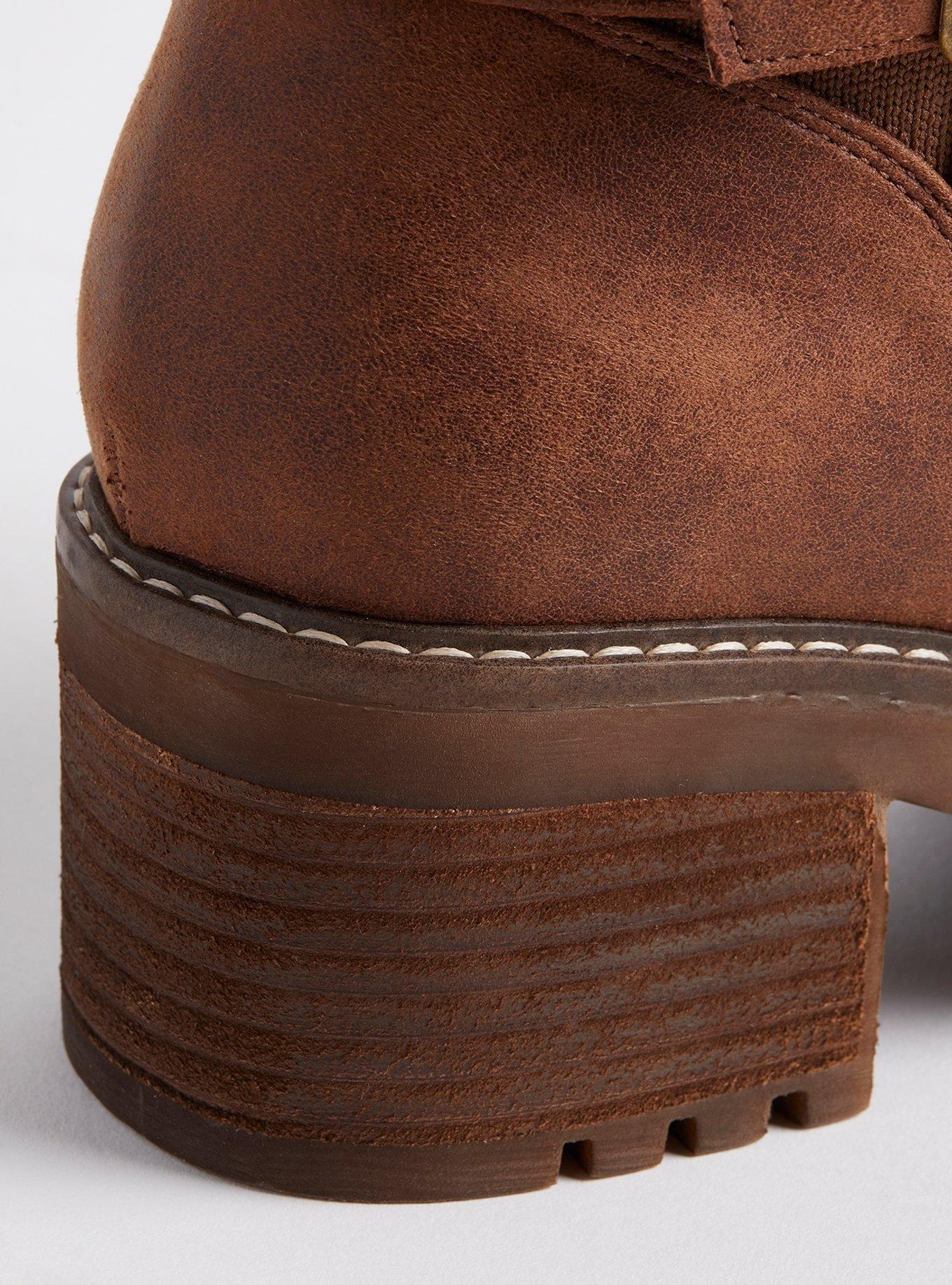 Lug Stacked Heel Buckle Knee Boot (WW)