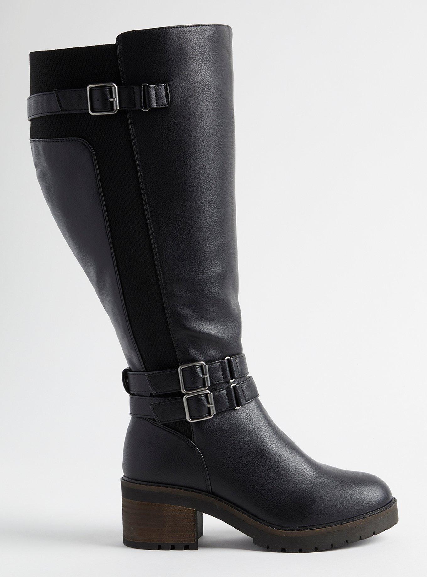 Plus Size - Lug Stacked Heel Buckle Knee Boot (WW) - Torrid