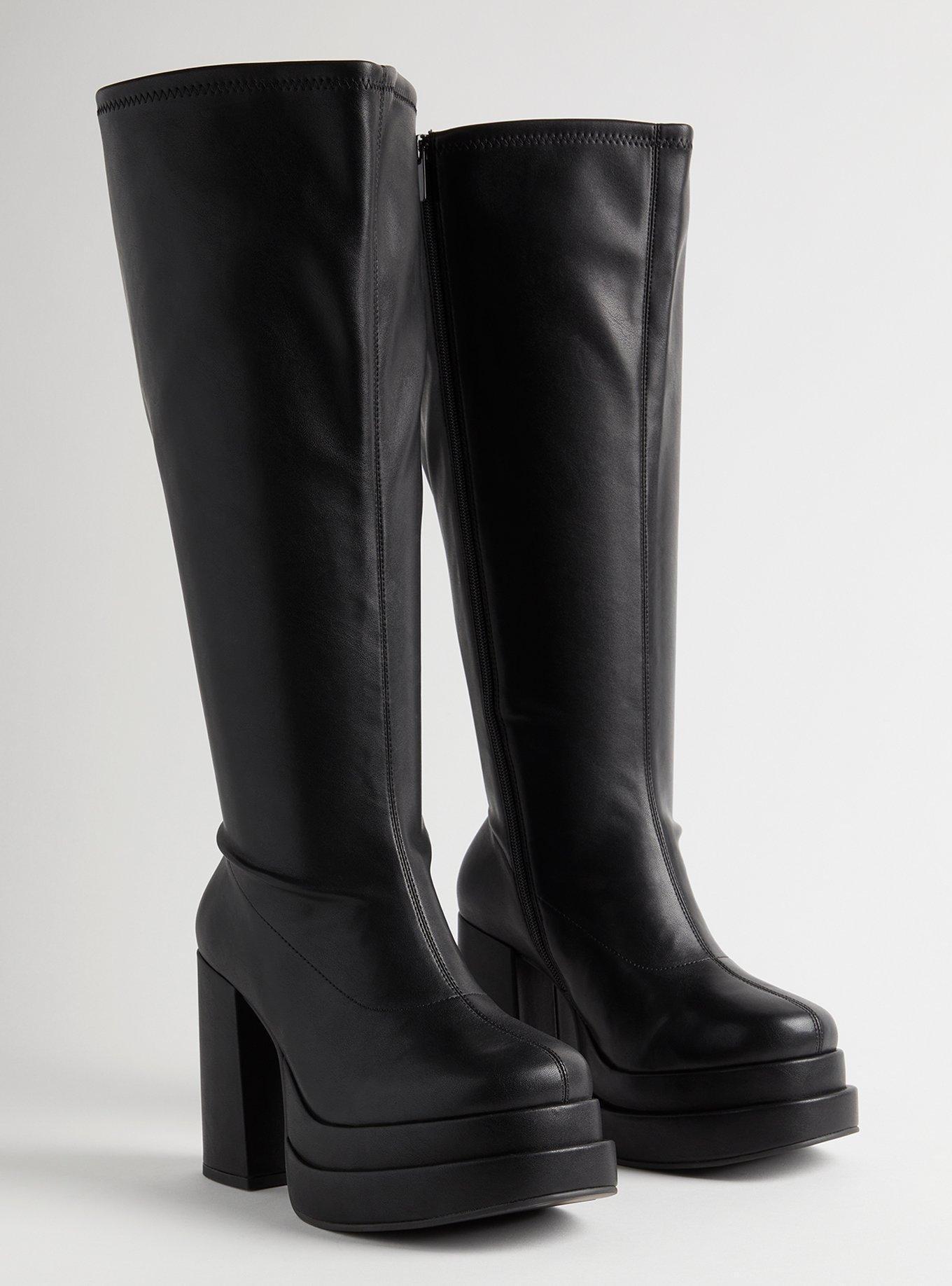 Black Platform Boots - Double Platform Boots - Faux Suede Boots