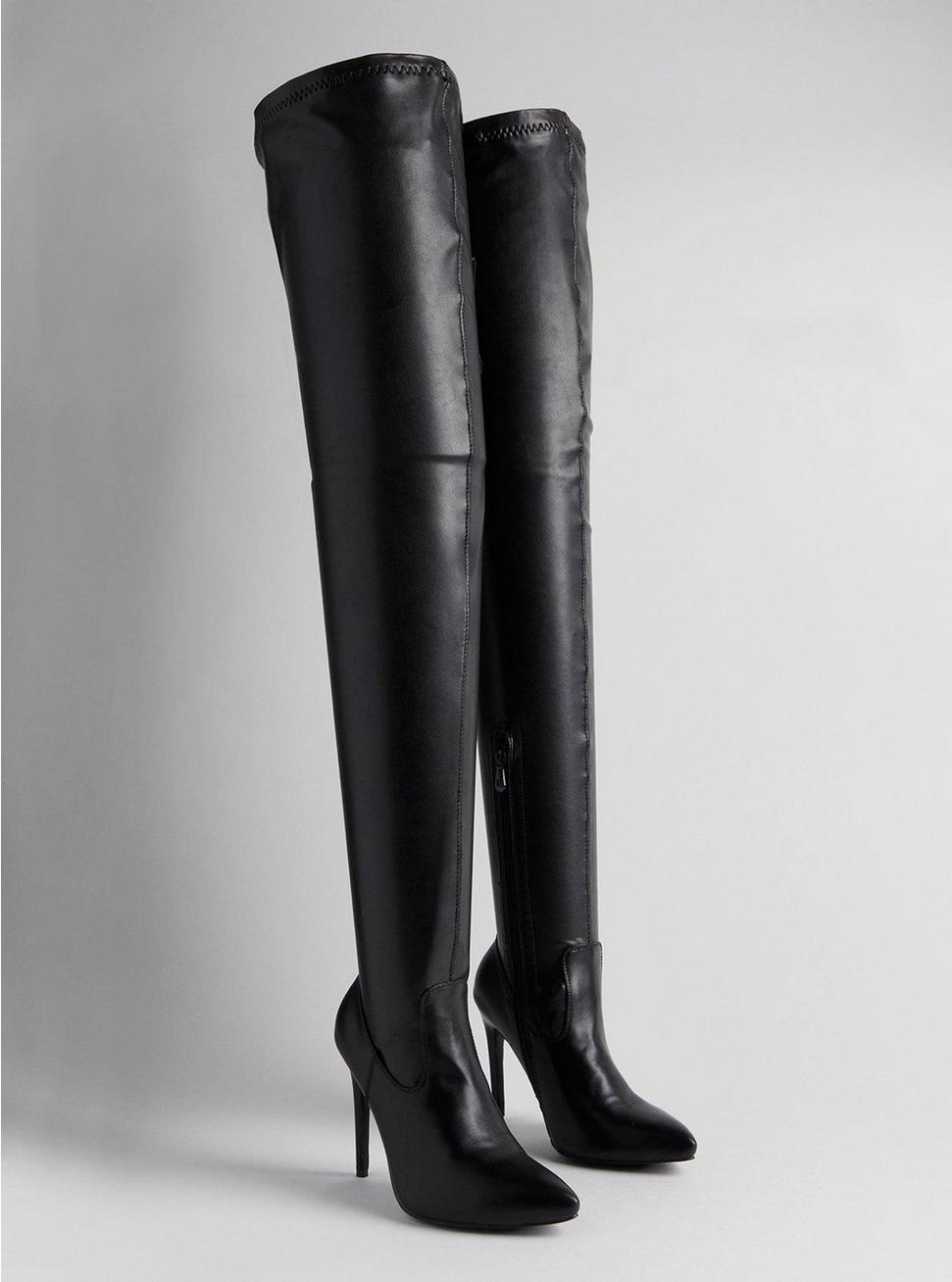 Plus Size Stretch Pointed Toe Stiletto Over-The-Knee Boot (WW), BLACK, hi-res