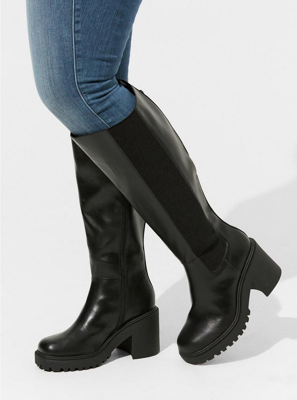 Lug Sole Chelsea Knee Boot (WW), BLACK, alternate