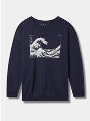 Plus Size The Great Wave Cozy Fleece Drop Shoulder Crew Sweatshirt, PEACOAT, hi-res