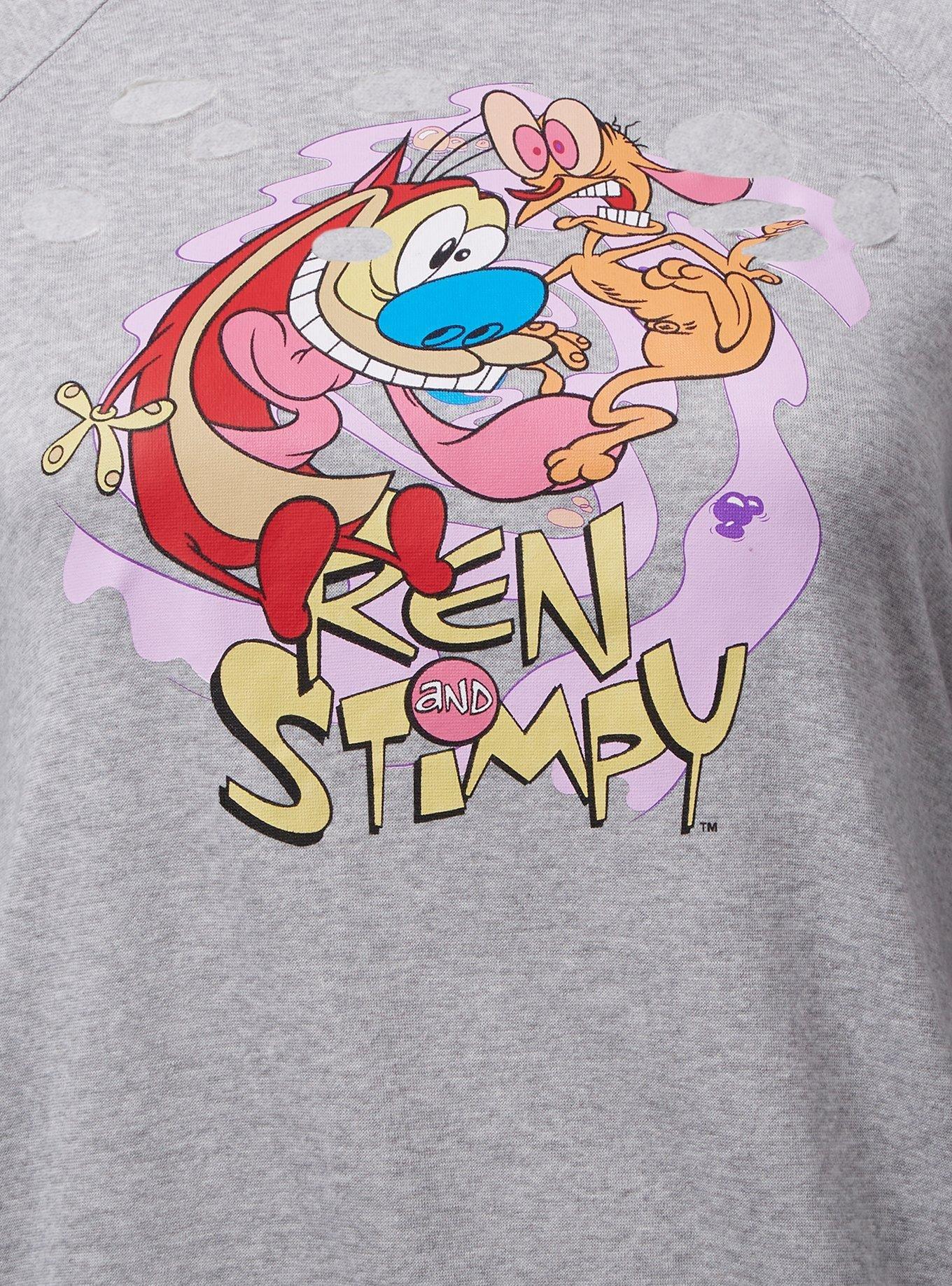 Plus Size - Ren And Stimpy Cozy Fleece Destructed Hoodie - Torrid