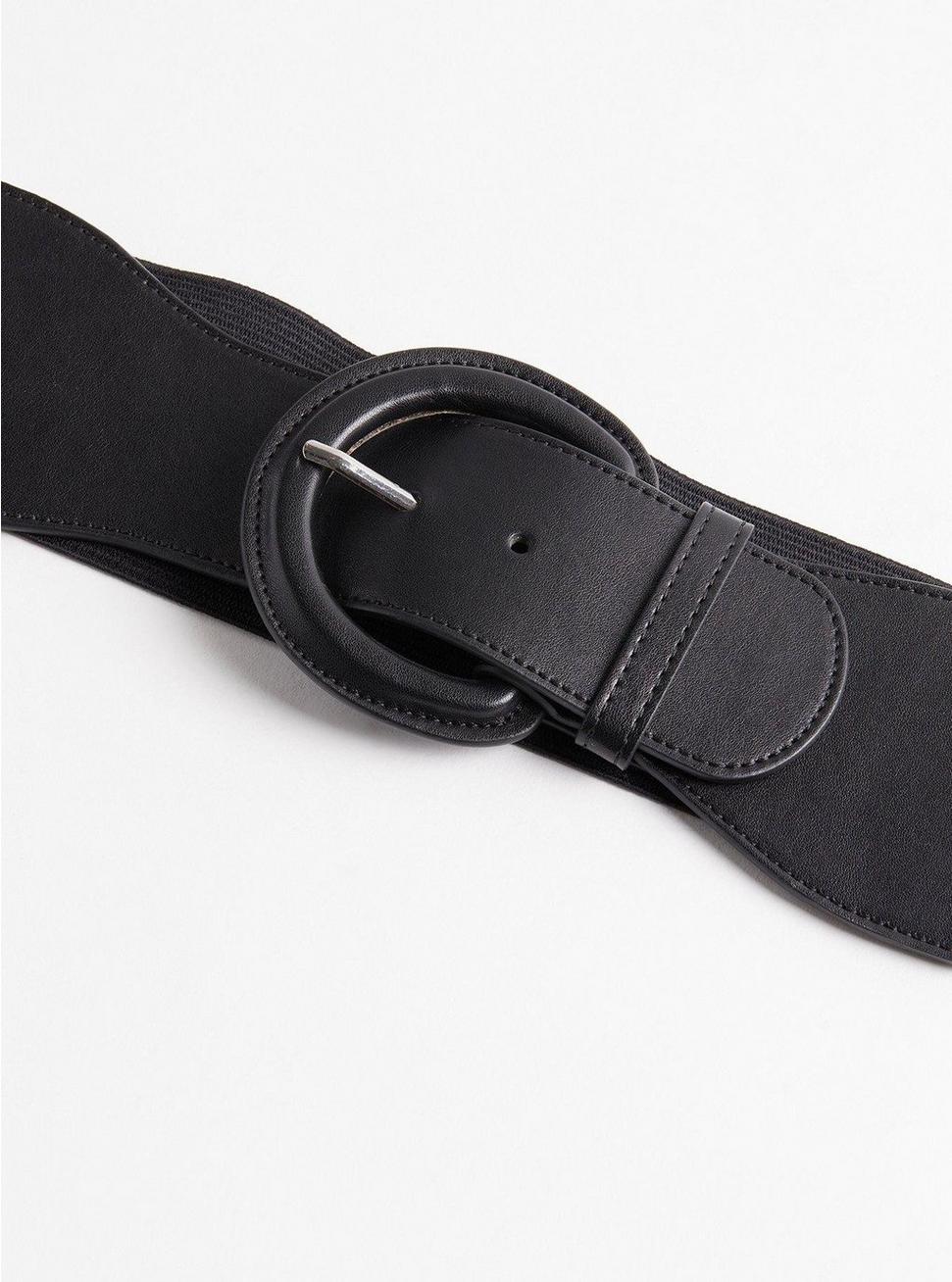 Covered Buckle Stretch Waist Belt , BLACK, alternate