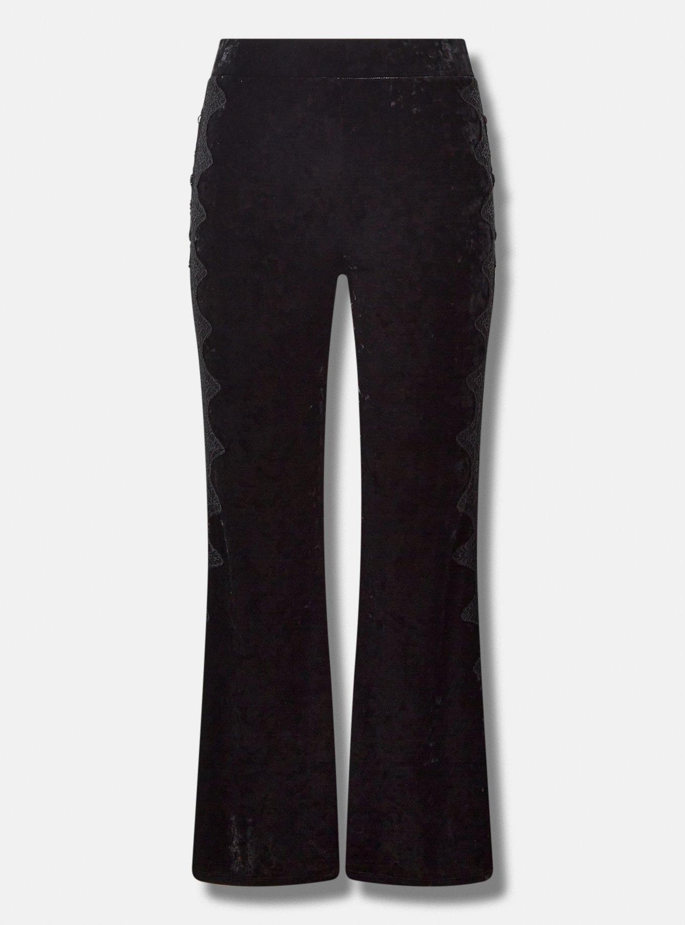 Plus Size Stretch Velvet Lace Side Flare Pant, DEEP BLACK, hi-res
