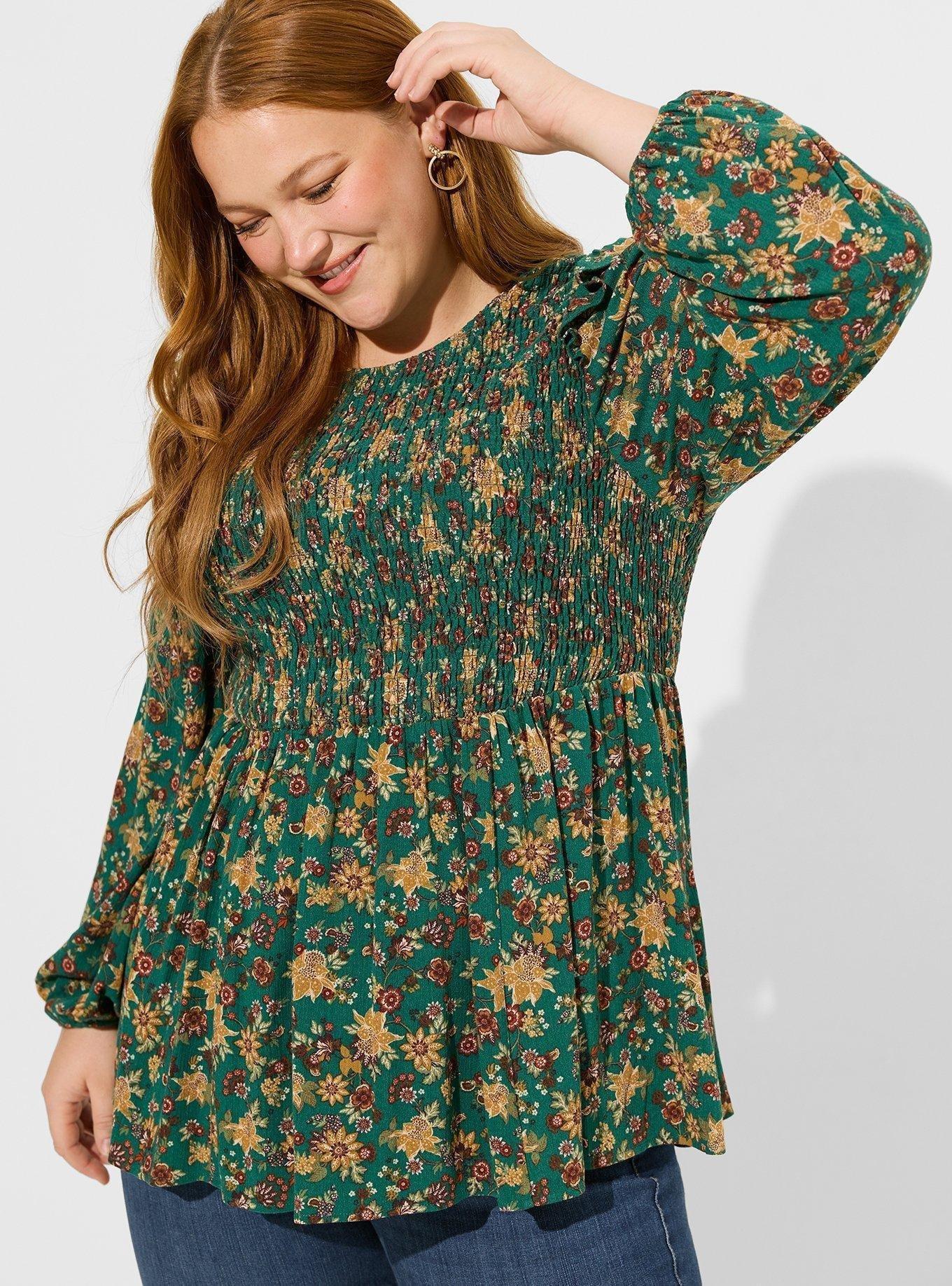 Plus Size - Peplum Crinkle Gauze Smocked Top - Torrid