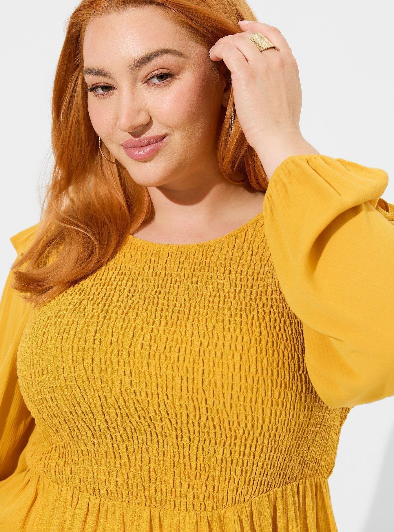 Plus Size - Babydoll Crinkle Gauze Smocked Top - Torrid