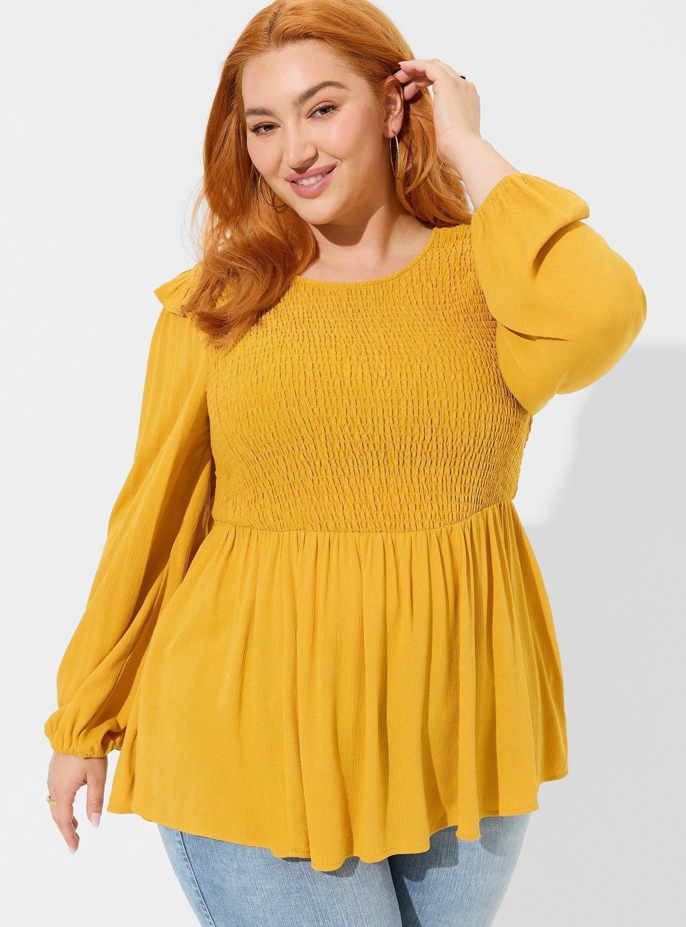 Plus Size - Peplum Crinkle Gauze Smocked Top - Torrid