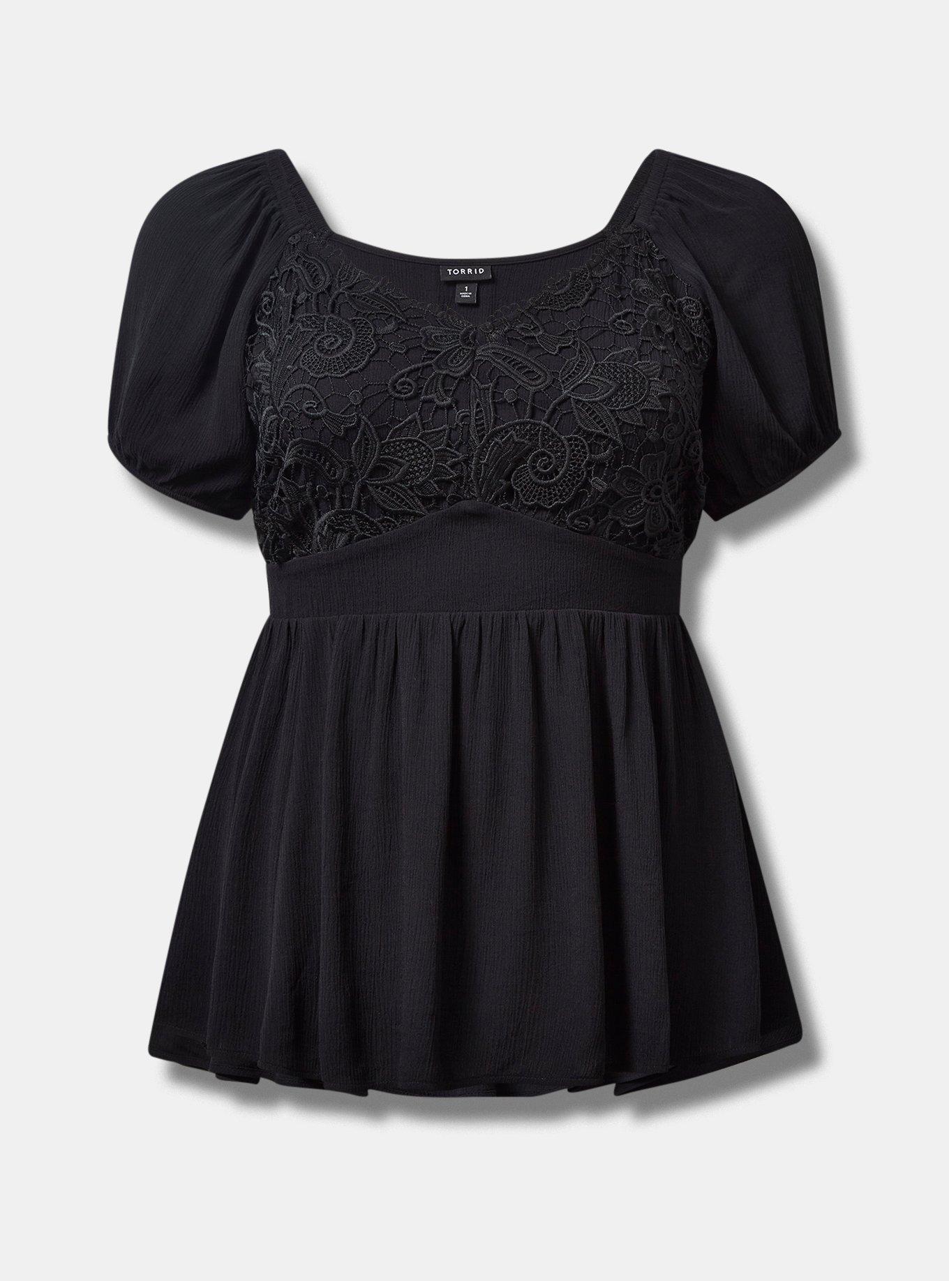 Crinkle Gauze With Lace Puff Short Sleeve Blouse