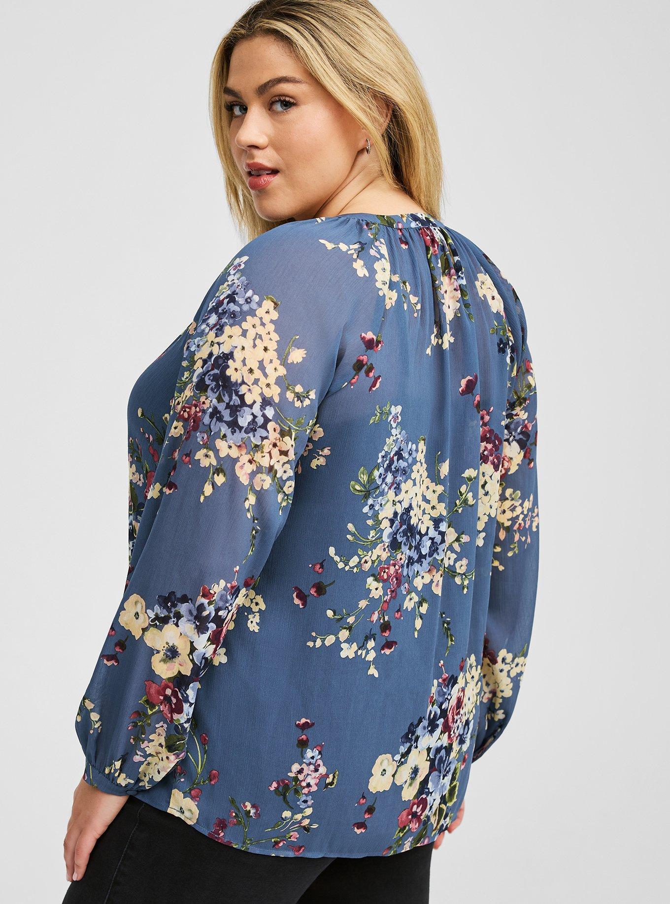 Crinkle Chiffon Raglan Tie Front Blouse