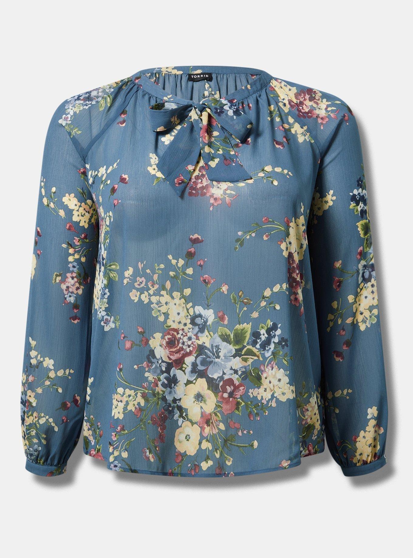 Crinkle Chiffon Raglan Tie Front Blouse