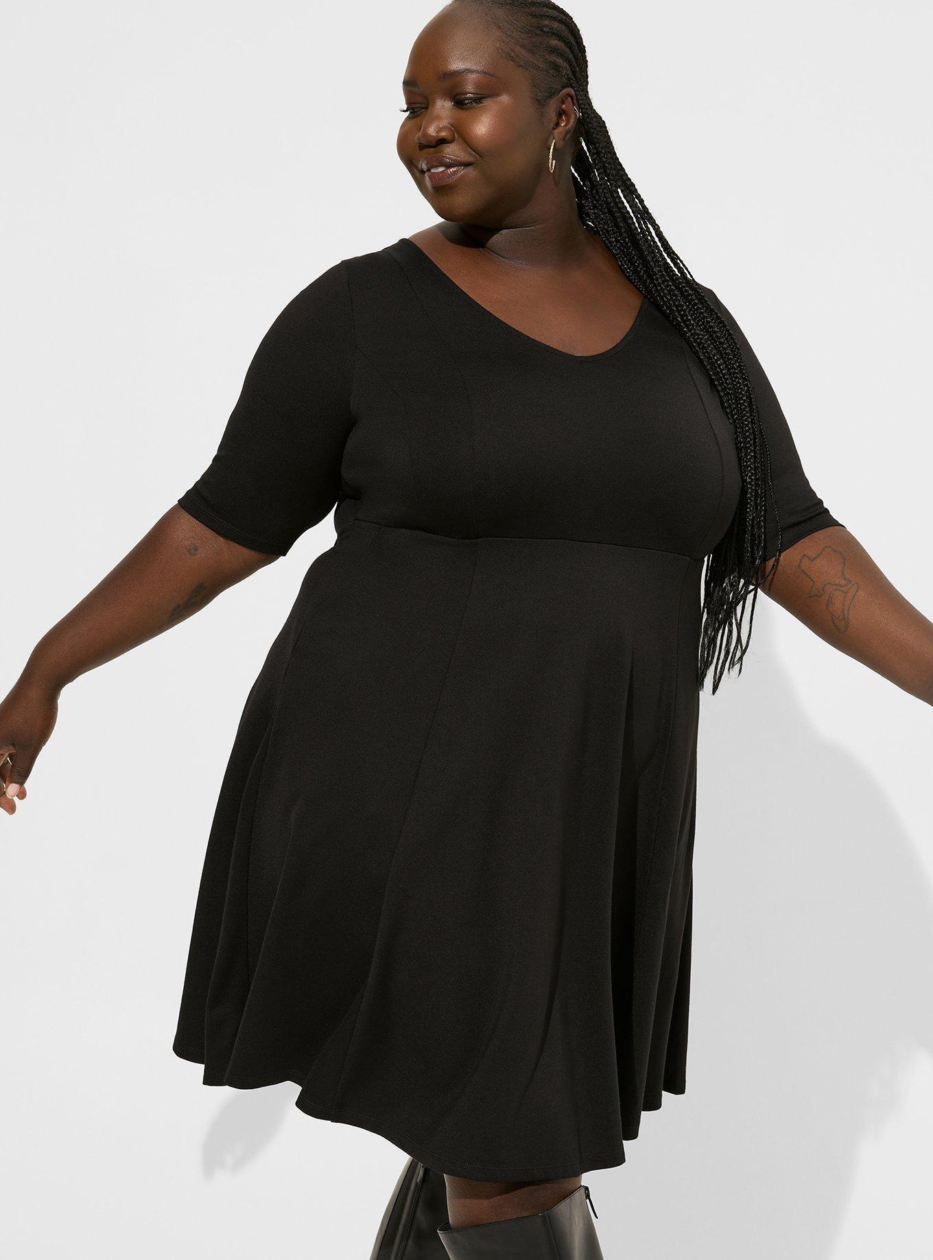 Plus Size Mini Ponte V Neck Skater Dress Torrid