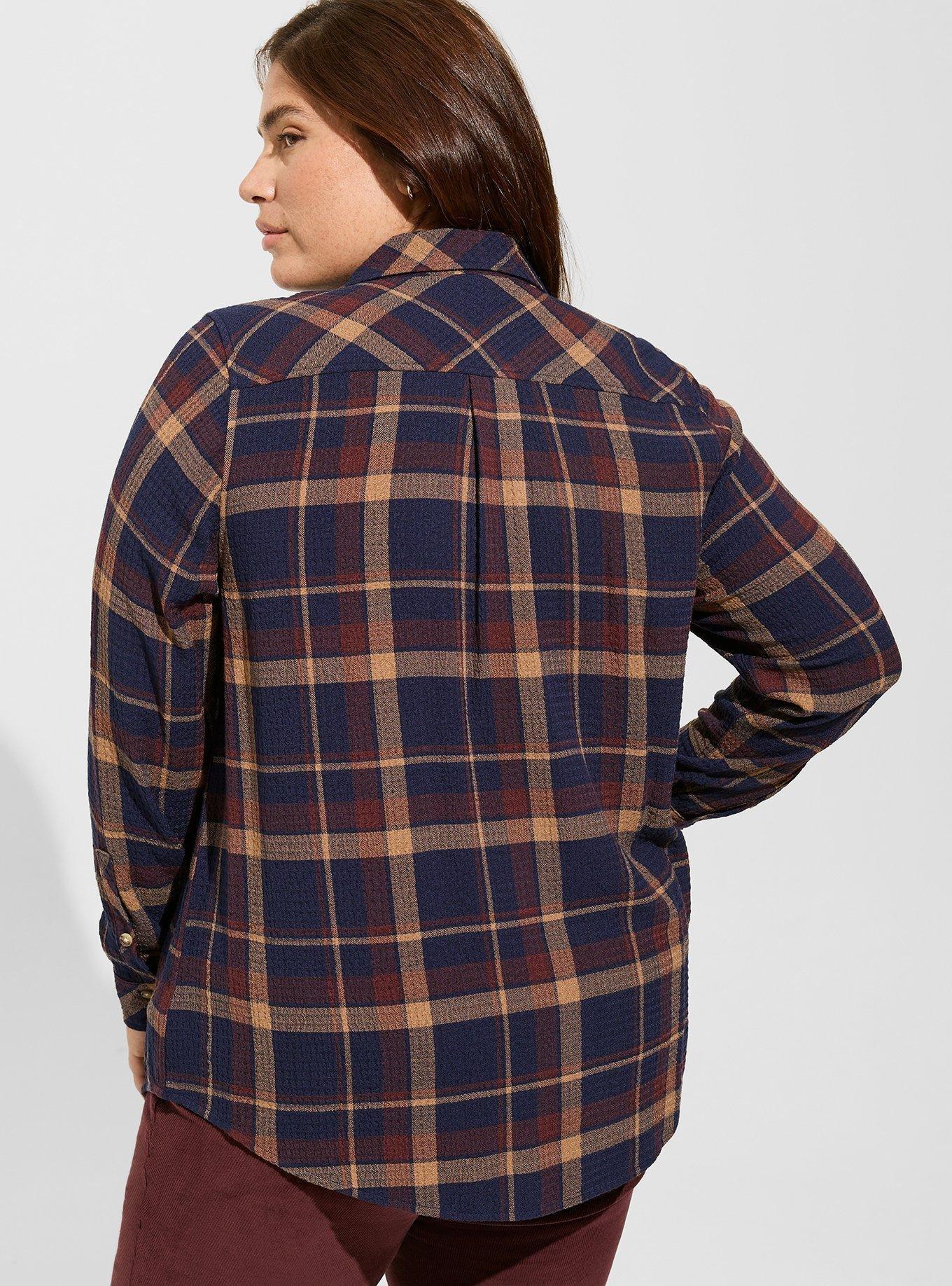 Lizzie Crinkle Flannel Gauze Button Up Tunic, NAVY PLAID, alternate