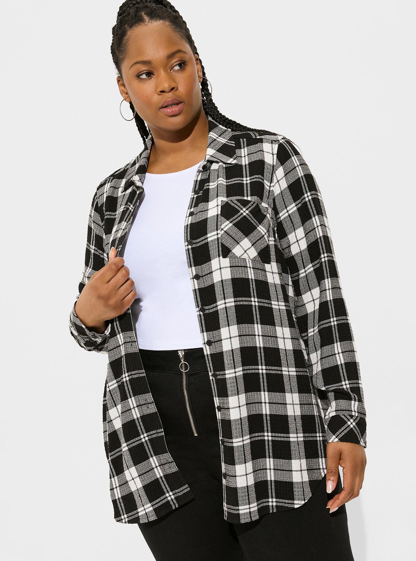 Plus Size - Lizzie Crinkle Flannel Gauze Button Up Tunic - Torrid