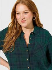 Plus Size Lizzie Crinkle Flannel Gauze Button Up Top, GREEN PLAID, alternate