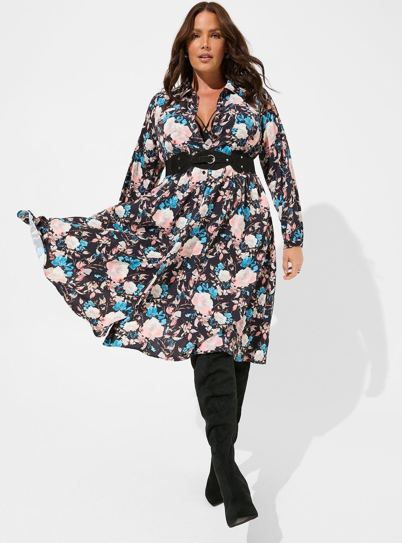 19 PLS-A {Wrap It Up} Multi-Color Floral Dress w/Pockets PLUS SIZE 1X 2X 3X