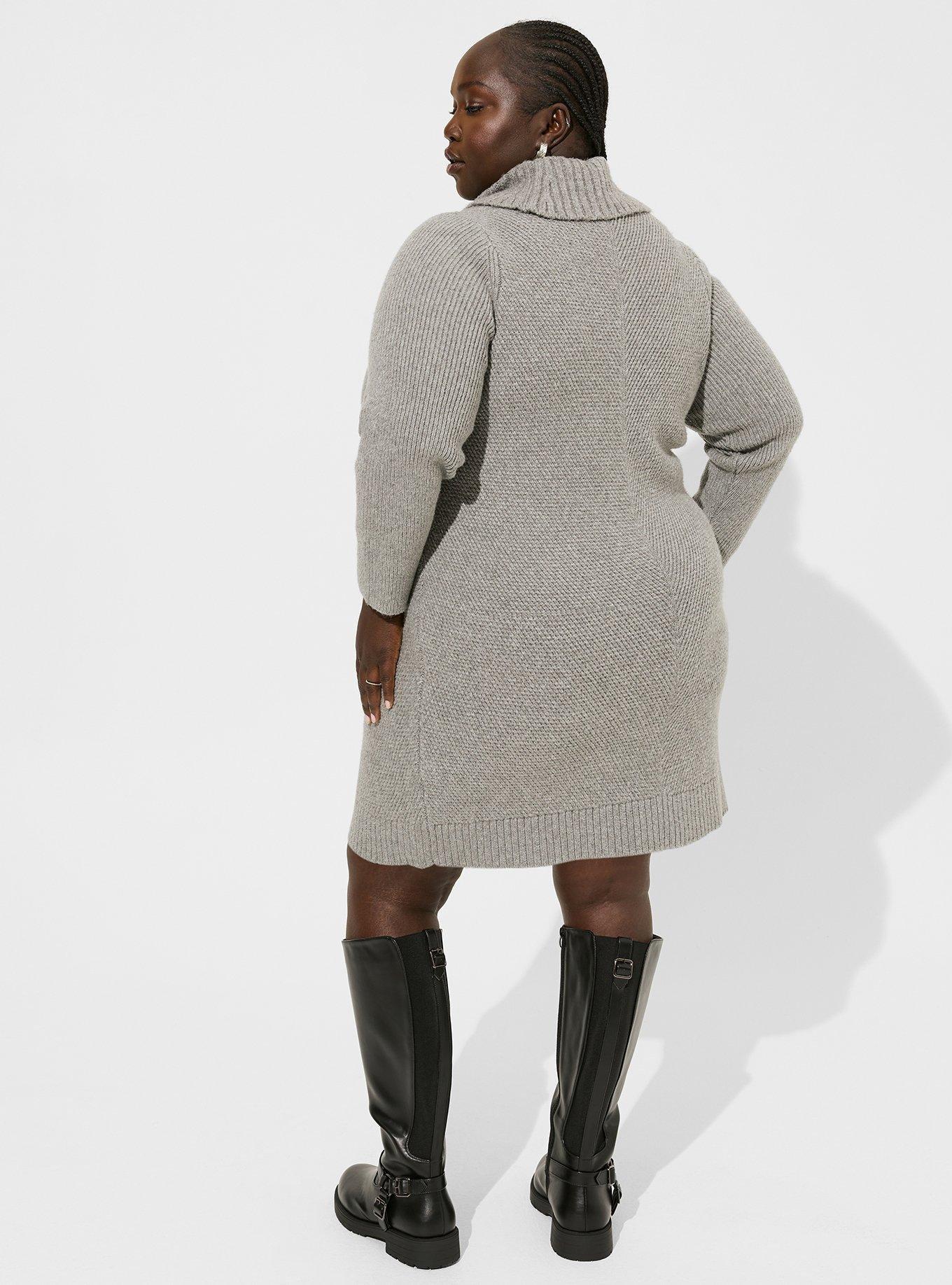 Plus Size At The Knee Sweater Cowl Neck Dress, HEATHER GREY, alternate