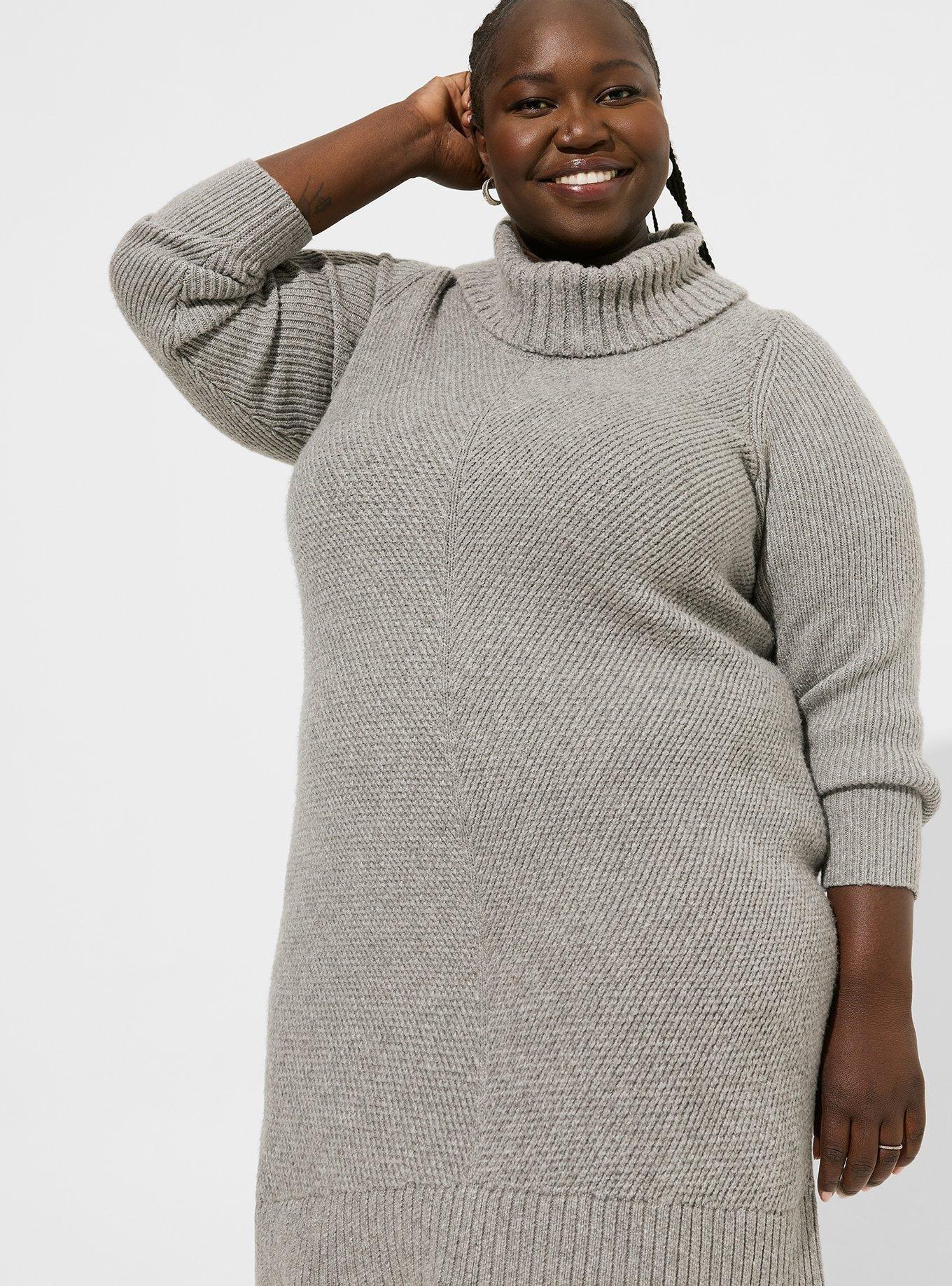 At The Knee Sweater Cowl Neck Dress