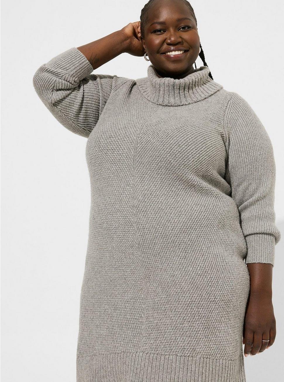 At The Knee Sweater Cowl Neck Dress, HEATHER GREY, alternate