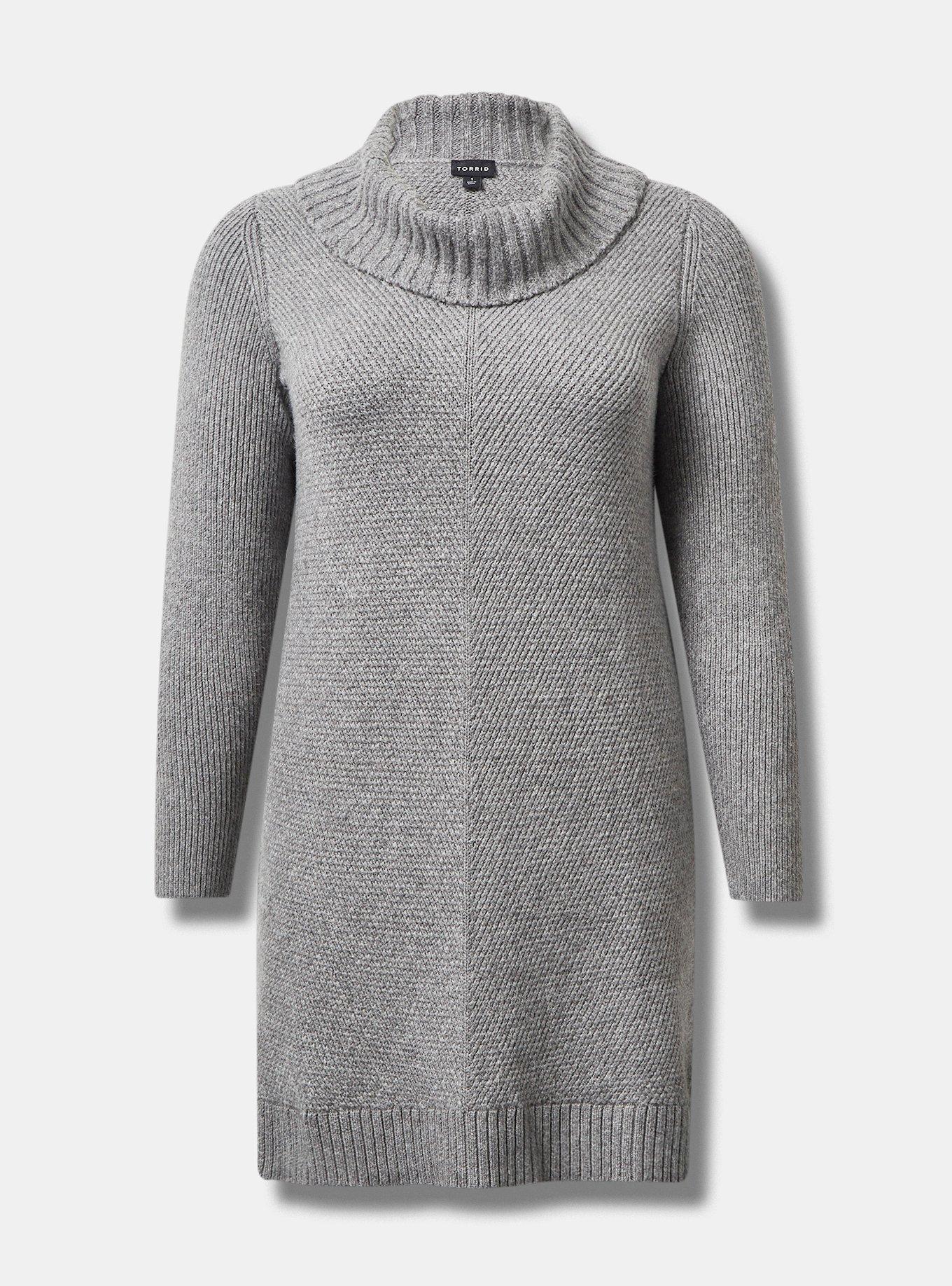 Plus Size At The Knee Sweater Cowl Neck Dress, HEATHER GREY, hi-res