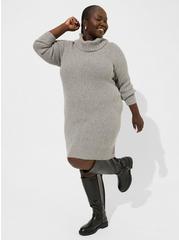 At The Knee Sweater Cowl Neck Dress, HEATHER GREY, hi-res