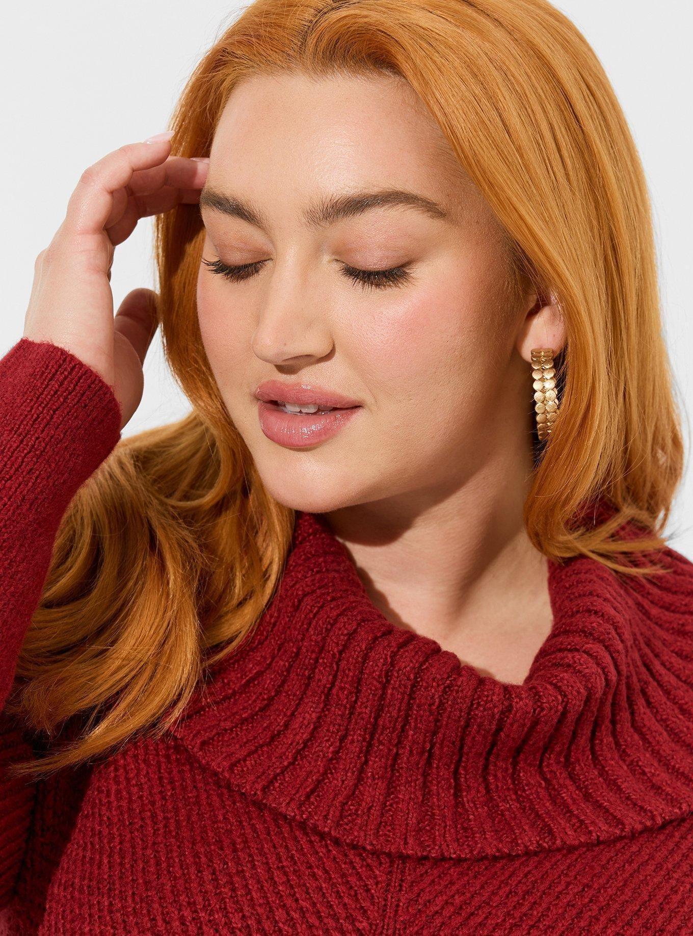 At The Knee Sweater Cowl Neck Dress, RHUBARB, alternate