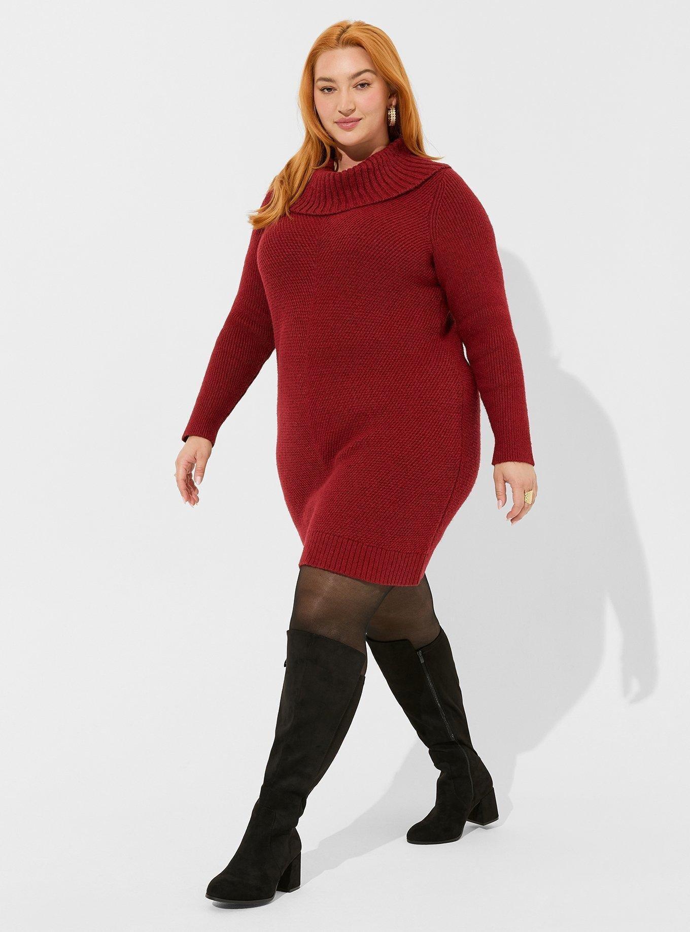 Red cowl neck sweater sales dress