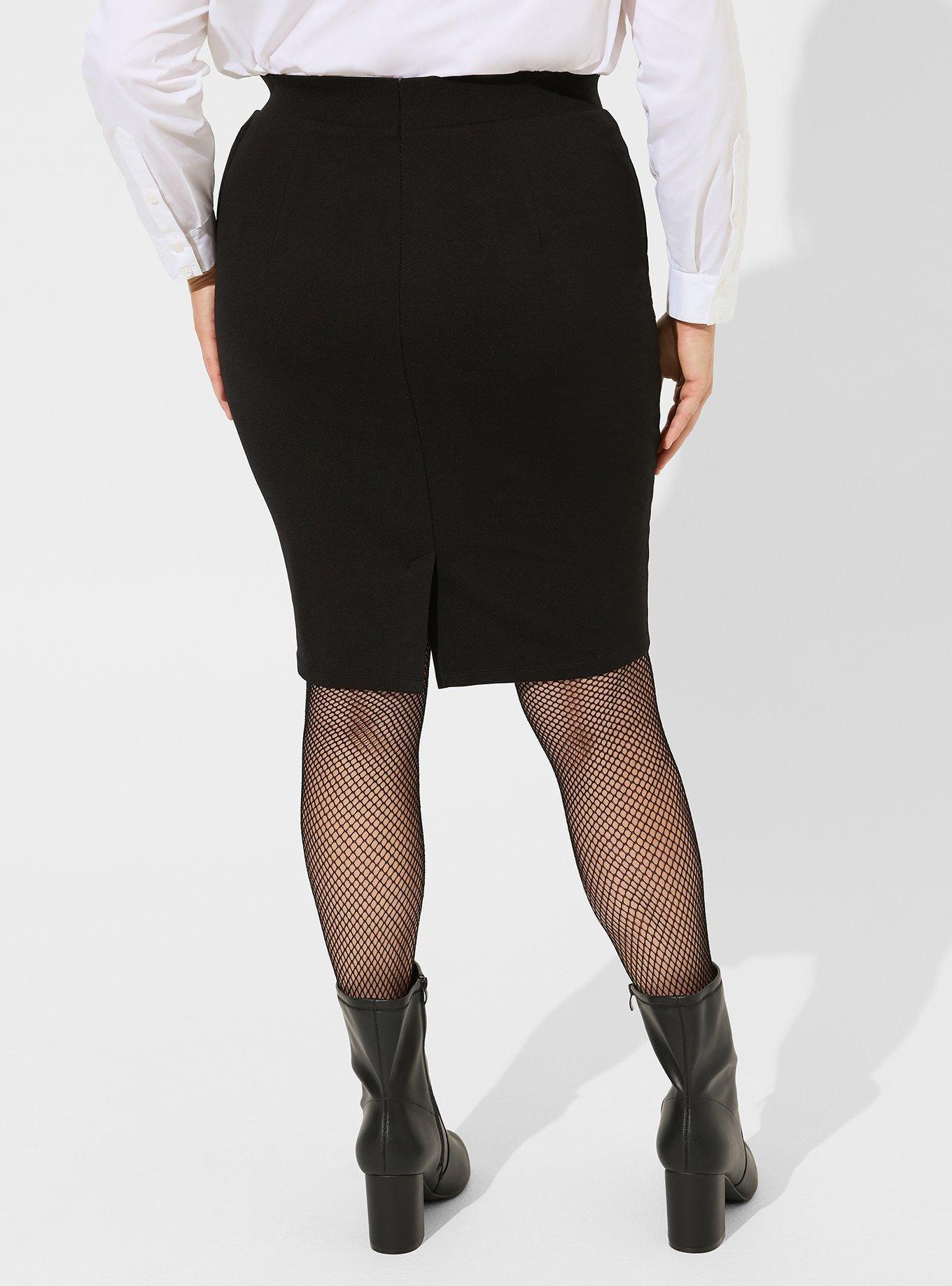 At The Knee Ponte PU Contrast Side Panel Pencil Skirt