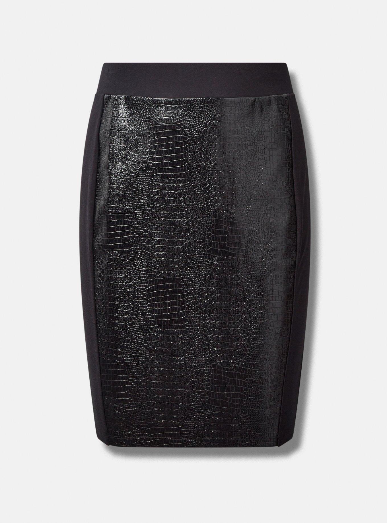 At The Knee Ponte PU Contrast Side Panel Pencil Skirt